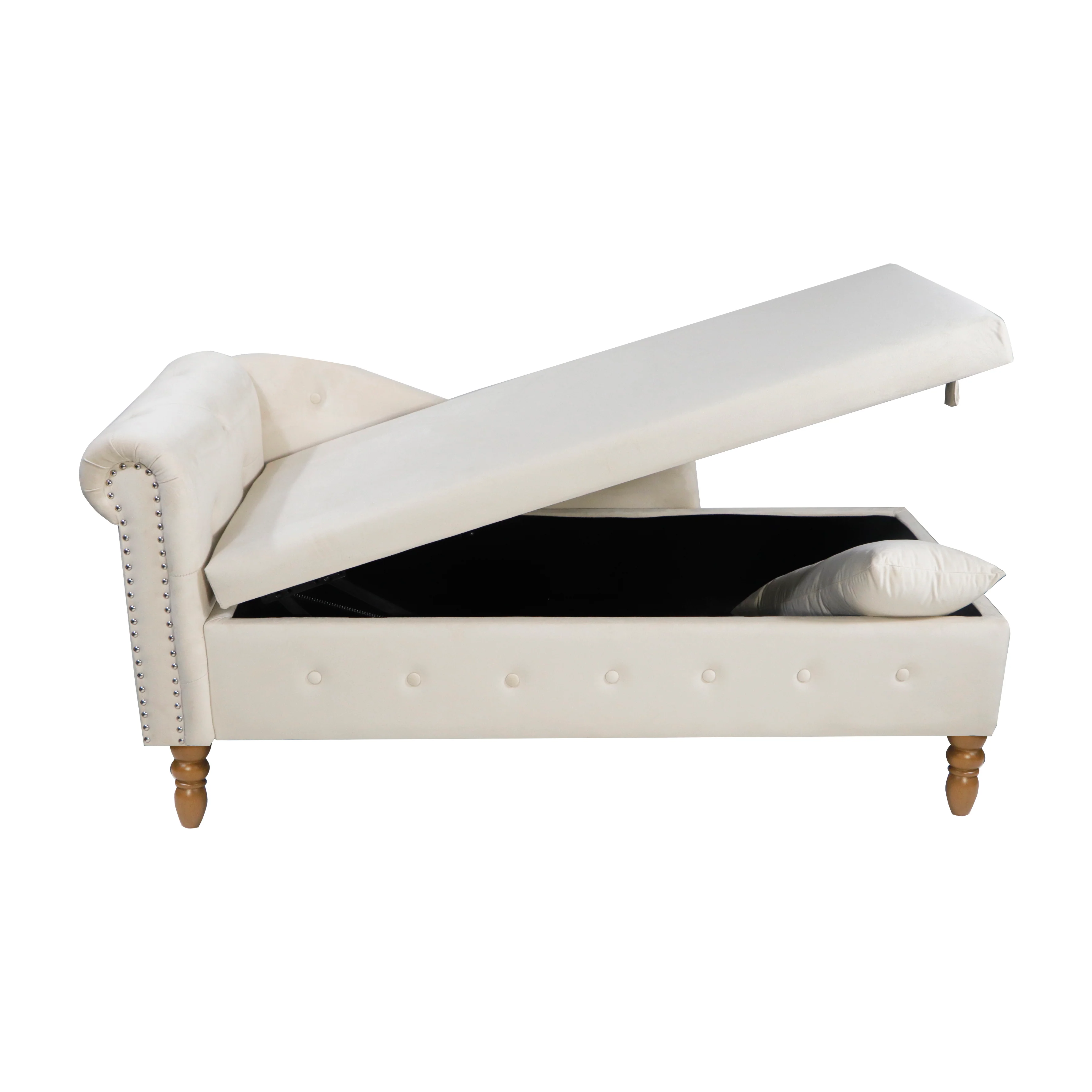 Tufted Velvet Upholstered Rolled Arm Nailhead Chaise Lounge - Image 20