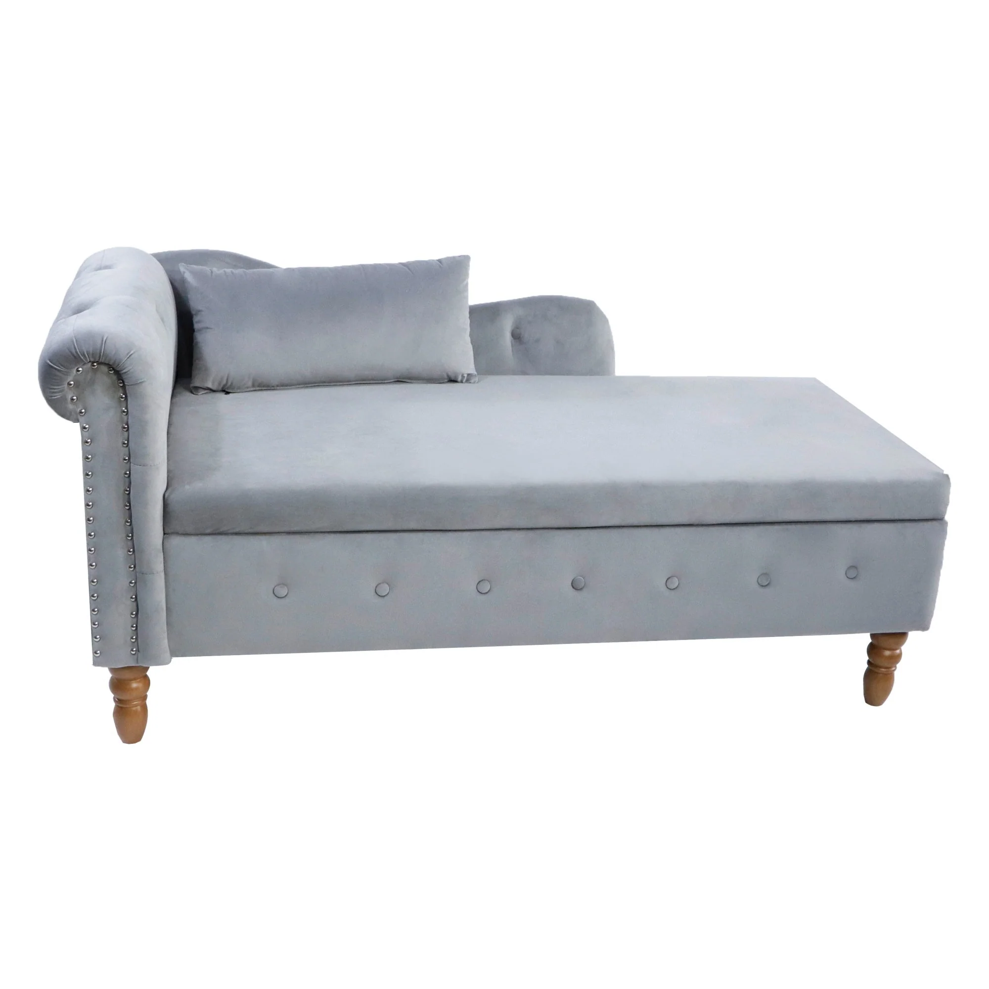 Tufted Velvet Upholstered Rolled Arm Nailhead Chaise Lounge - Image 3