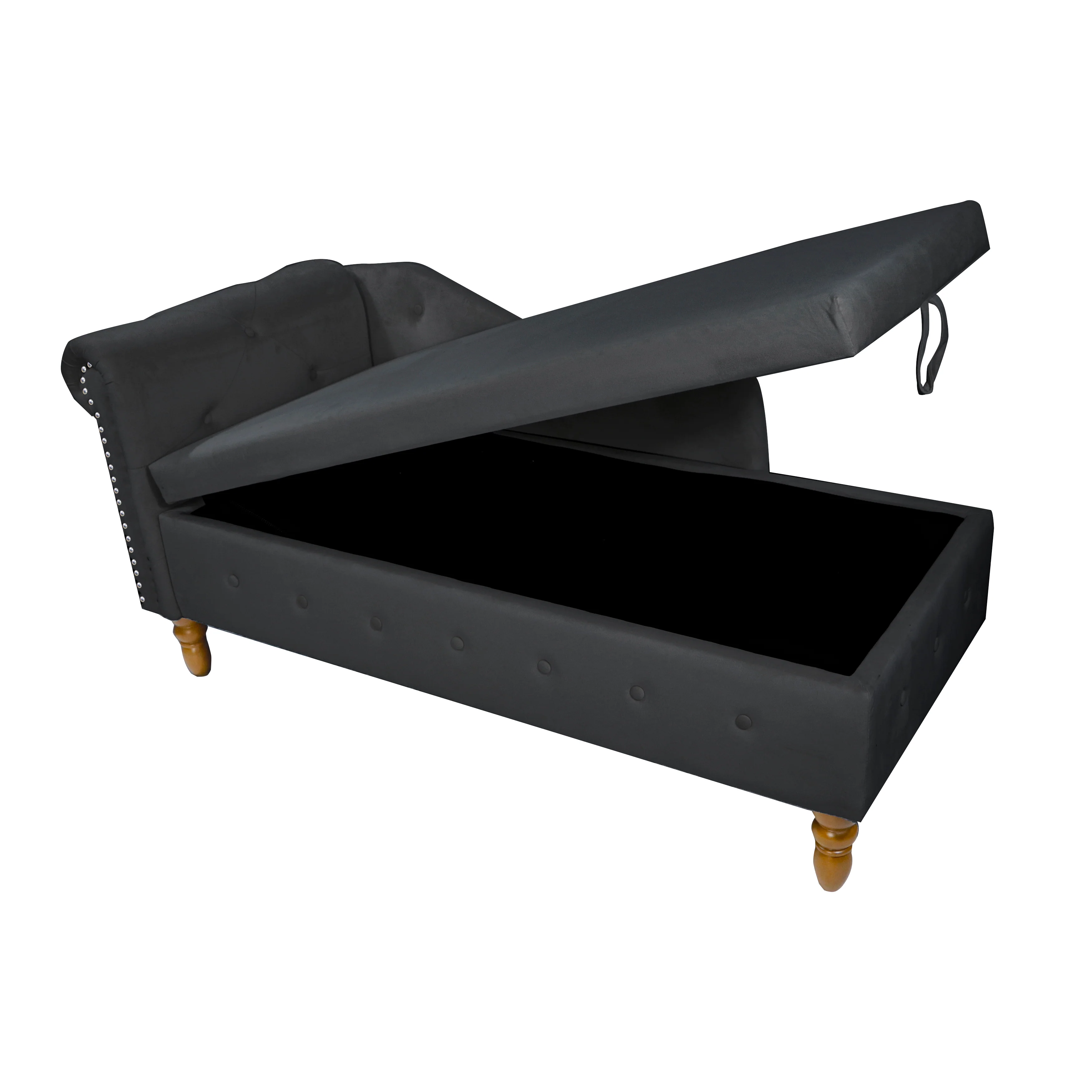 Tufted Velvet Upholstered Rolled Arm Nailhead Chaise Lounge - Image 32