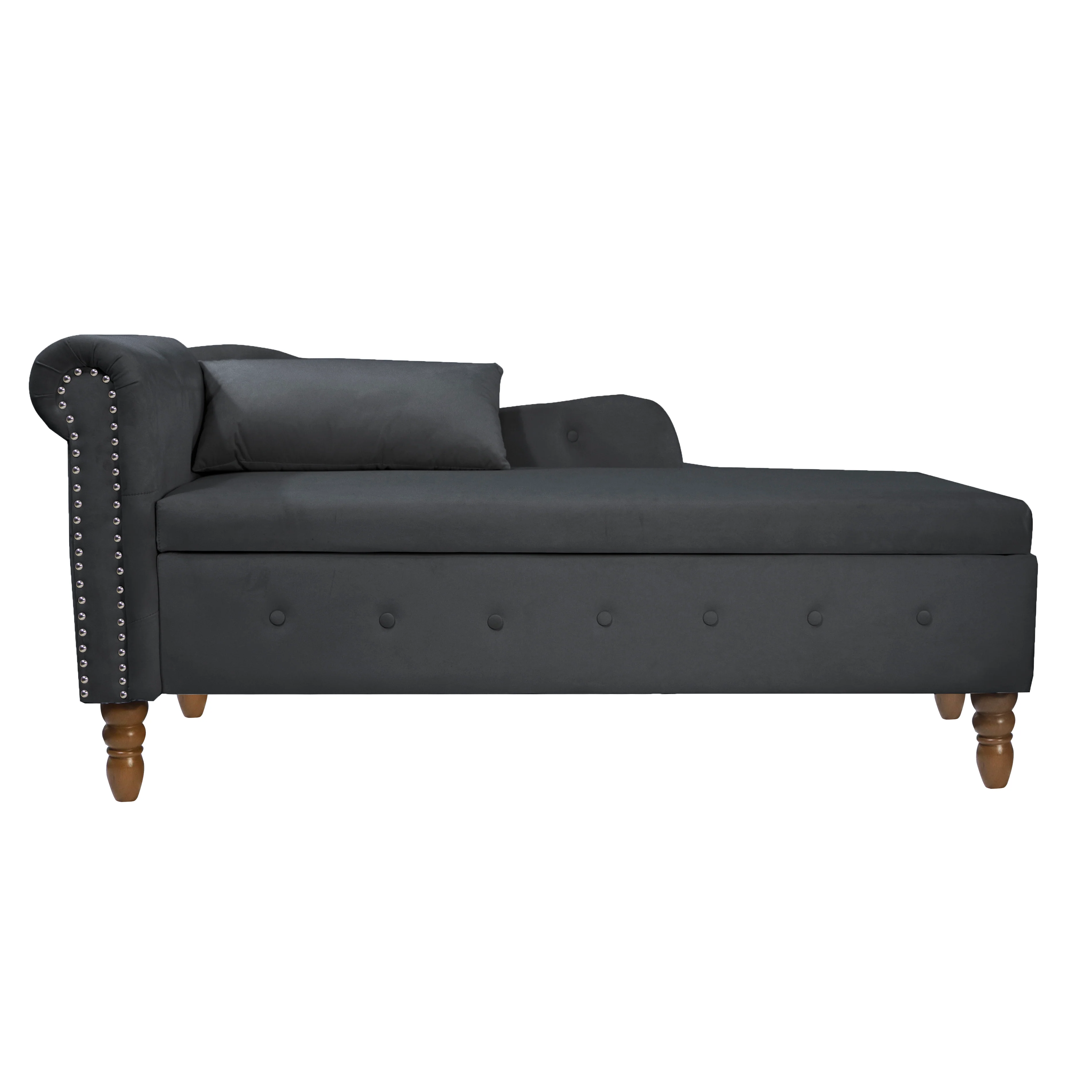 Tufted Velvet Upholstered Rolled Arm Nailhead Chaise Lounge - Image 33