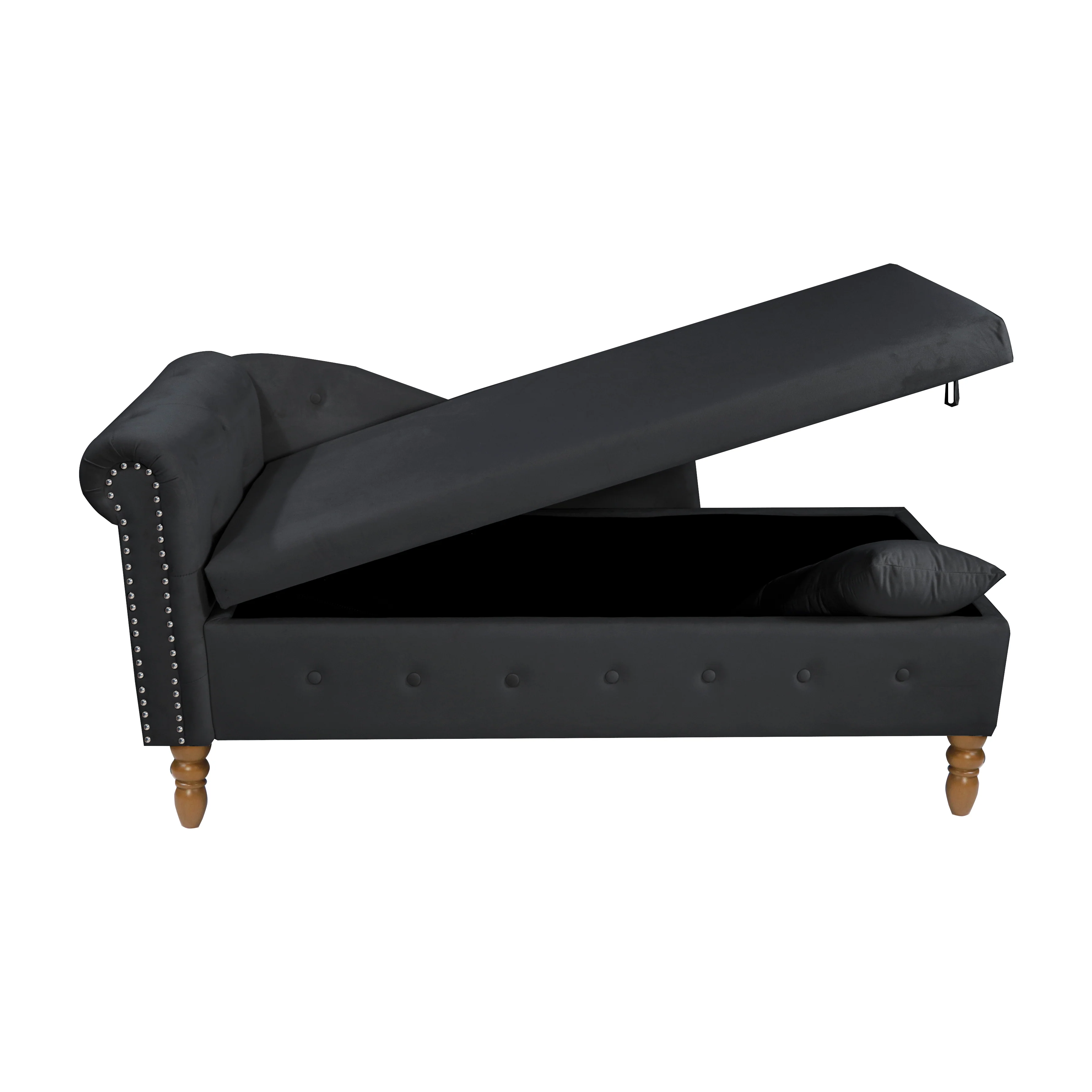 Tufted Velvet Upholstered Rolled Arm Nailhead Chaise Lounge - Image 34
