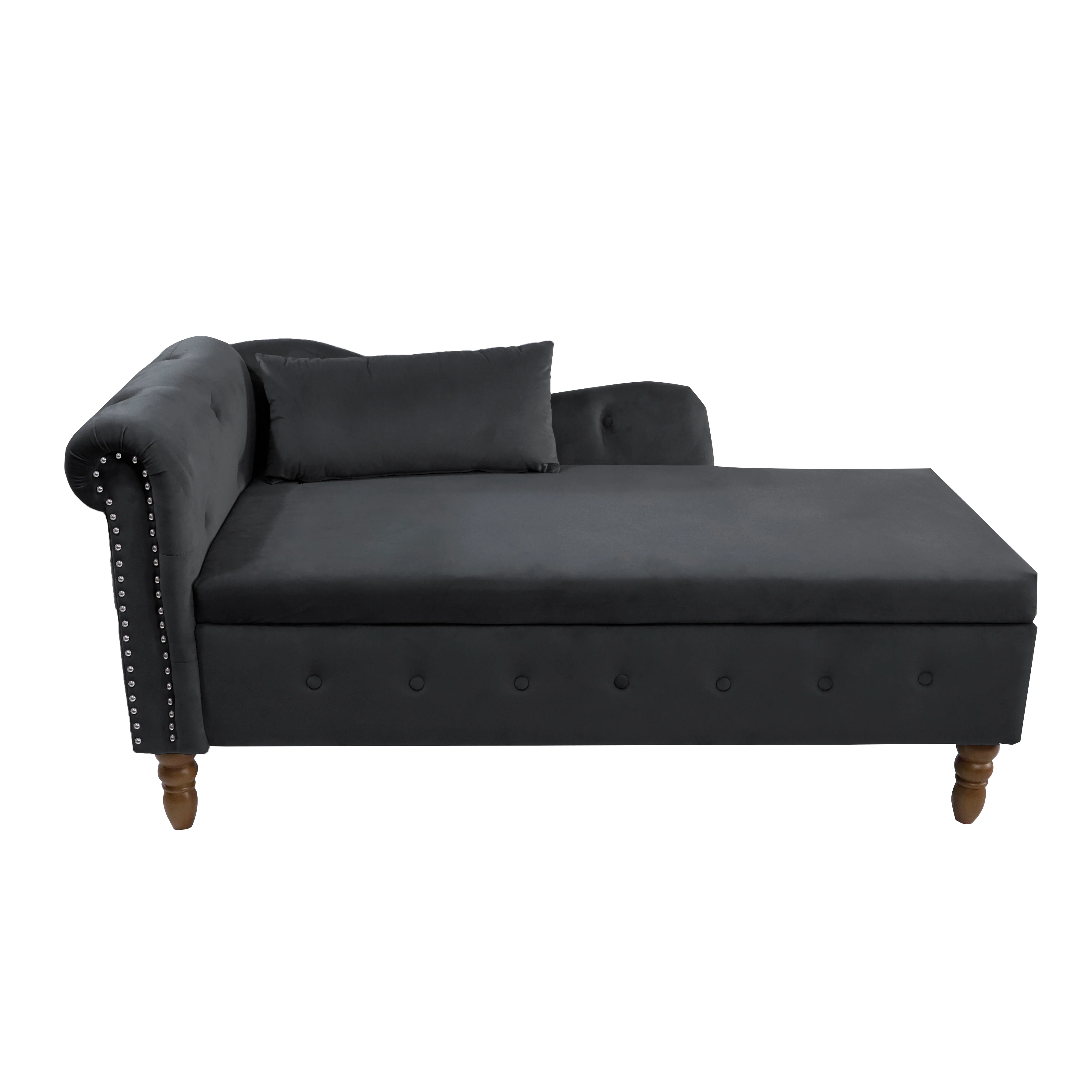 Tufted Velvet Upholstered Rolled Arm Nailhead Chaise Lounge - Image 39