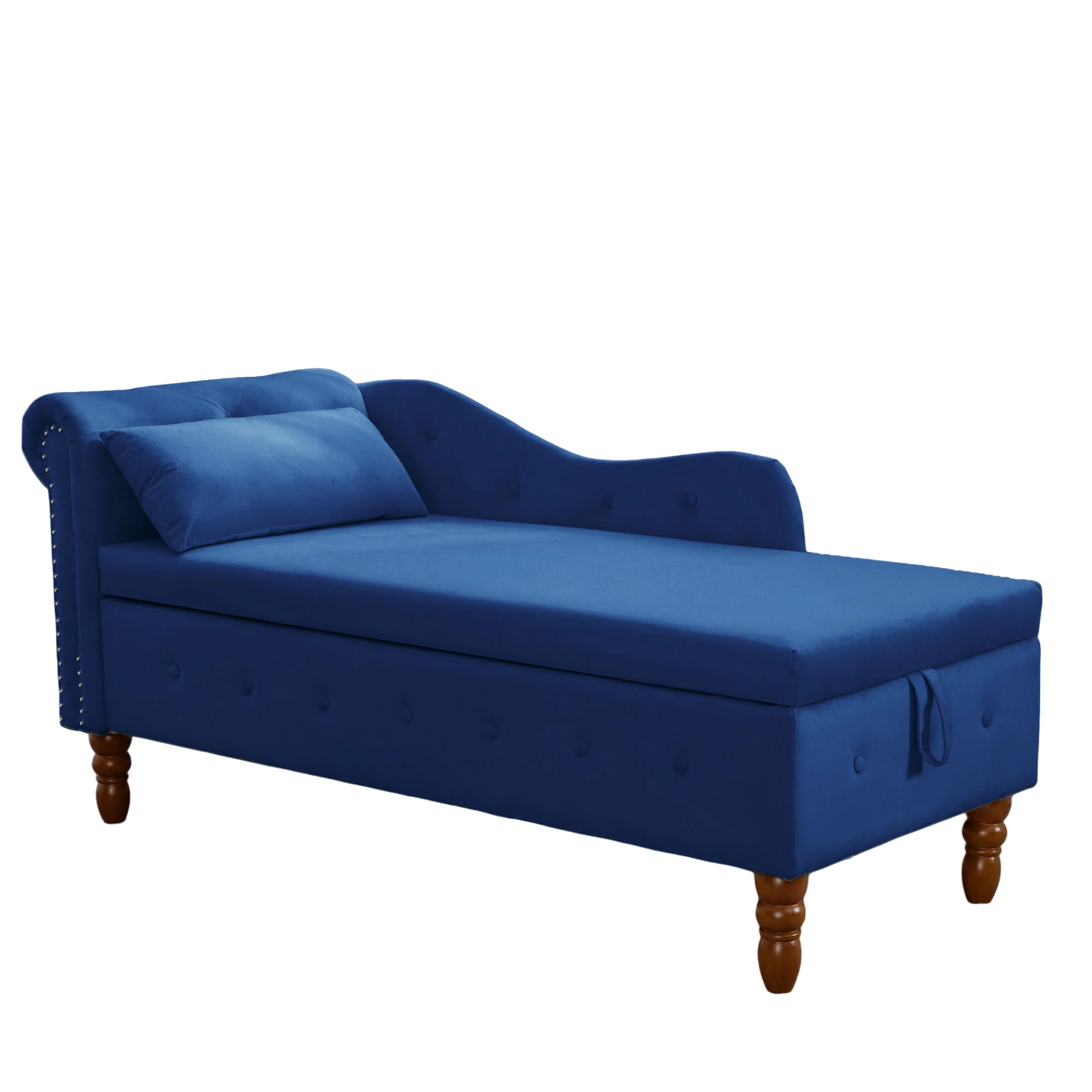 Tufted Velvet Upholstered Rolled Arm Nailhead Chaise Lounge - Image 4