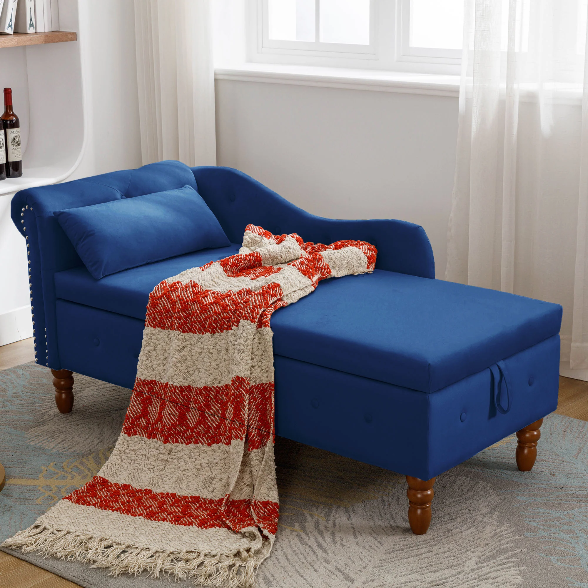 Tufted Velvet Upholstered Rolled Arm Nailhead Chaise Lounge - Image 60