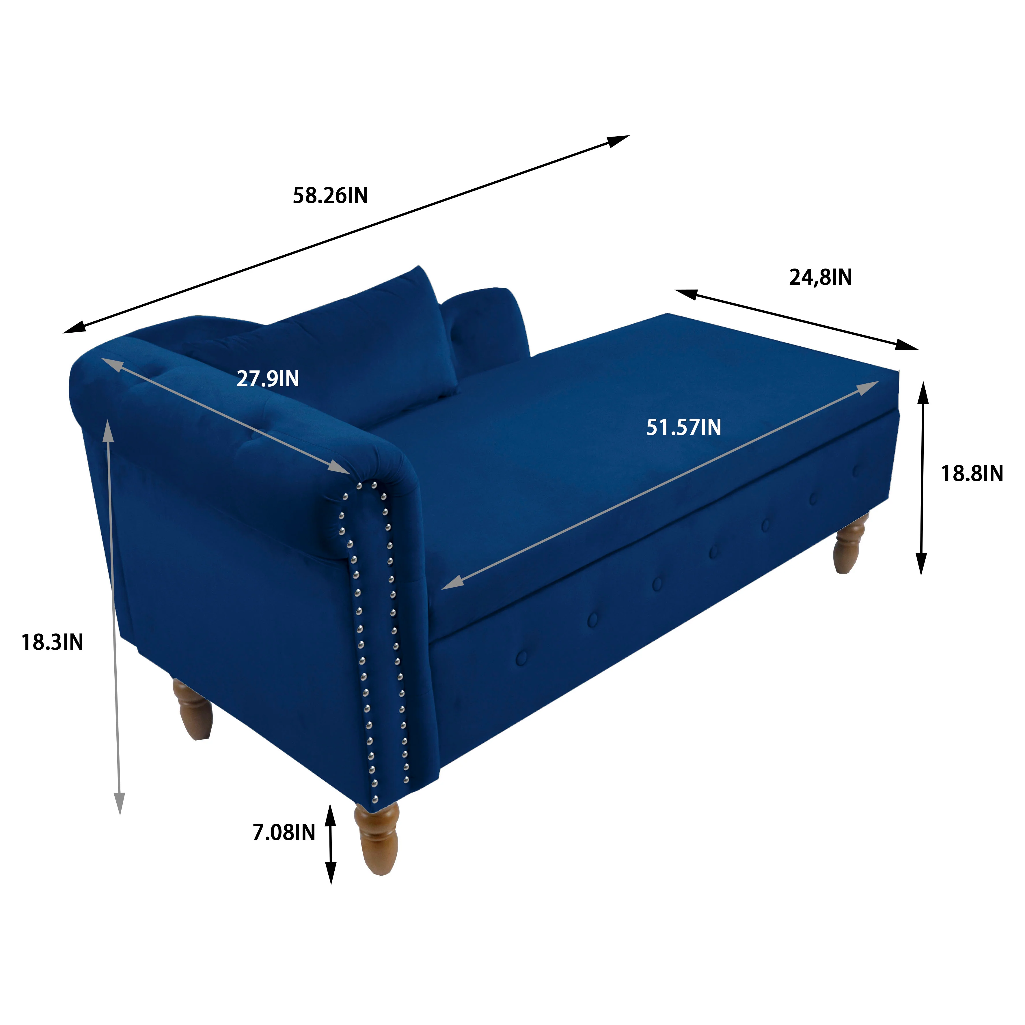 Tufted Velvet Upholstered Rolled Arm Nailhead Chaise Lounge - Image 62