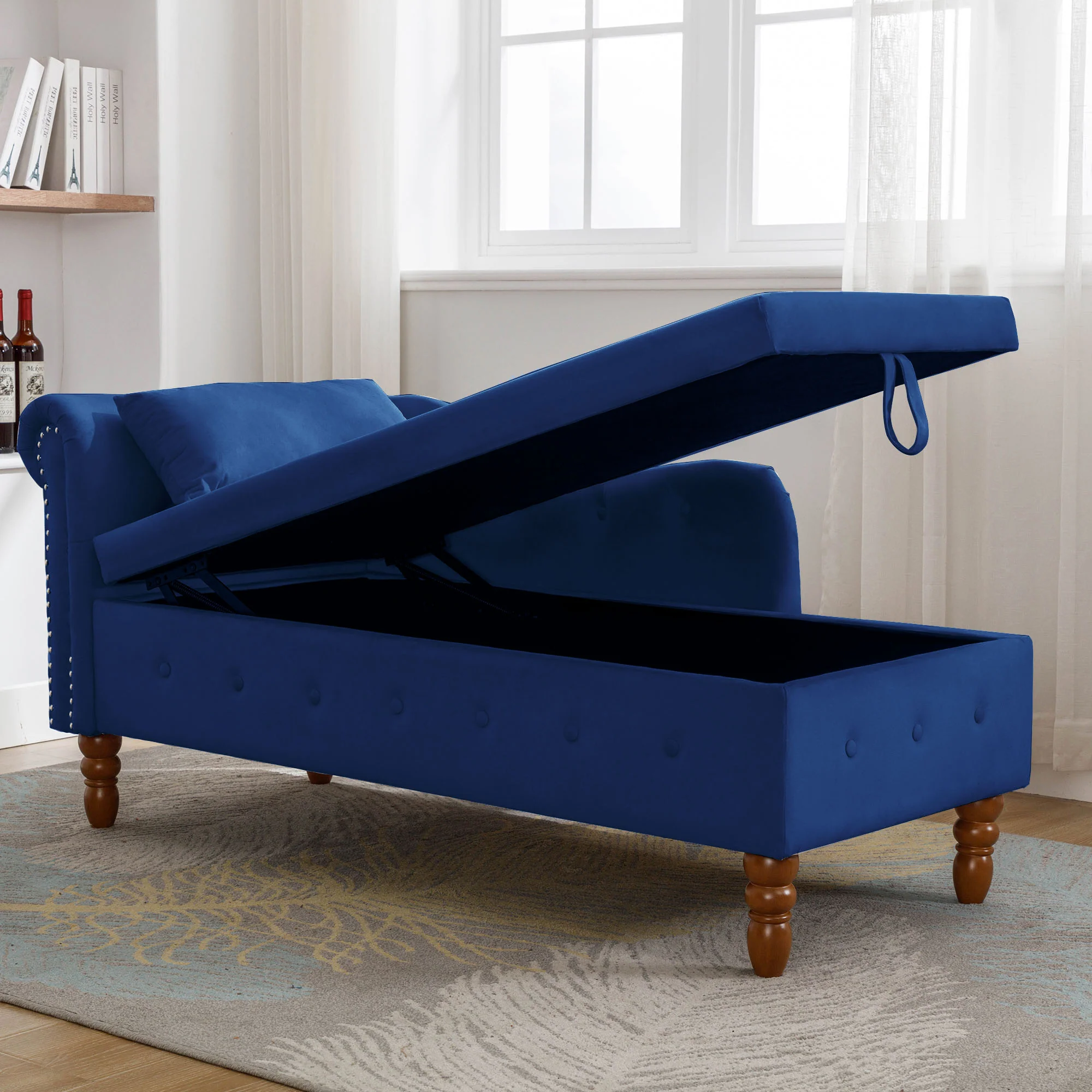 Tufted Velvet Upholstered Rolled Arm Nailhead Chaise Lounge - Image 65