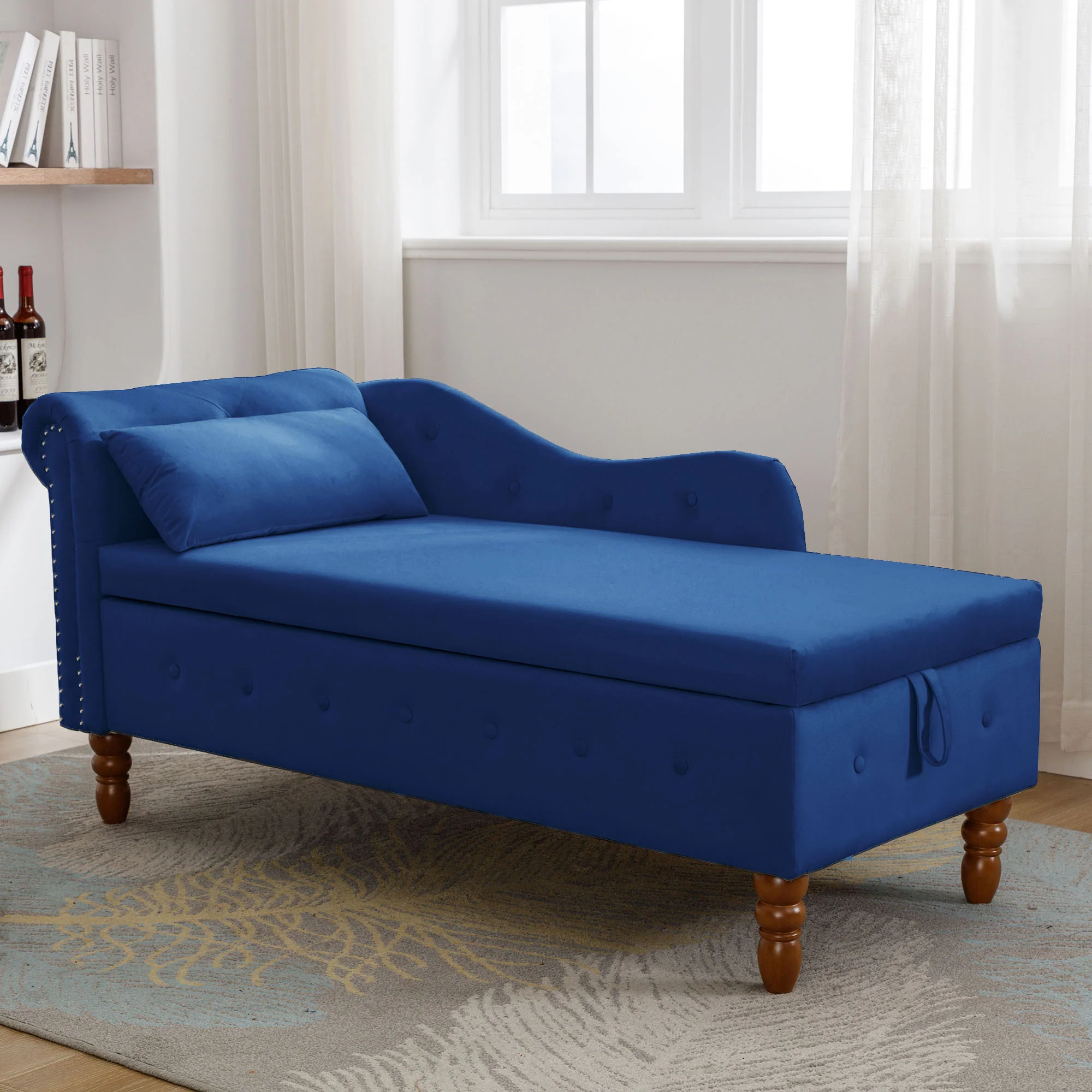 Tufted Velvet Upholstered Rolled Arm Nailhead Chaise Lounge - Image 66