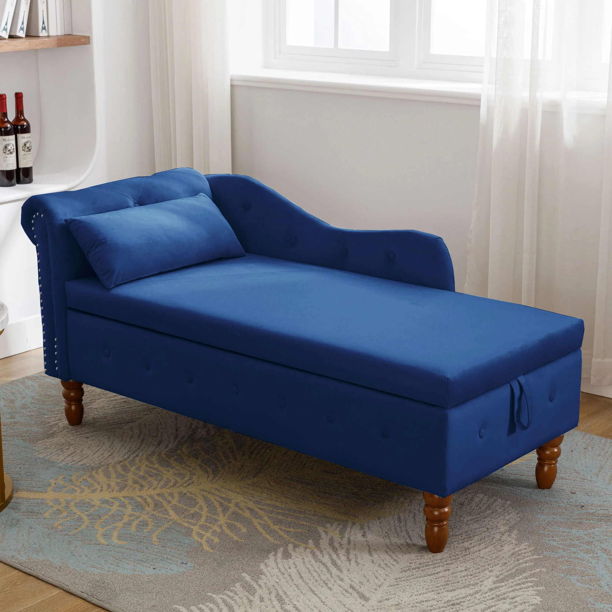 Tufted Velvet Upholstered Rolled Arm Nailhead Chaise Lounge - Image 67