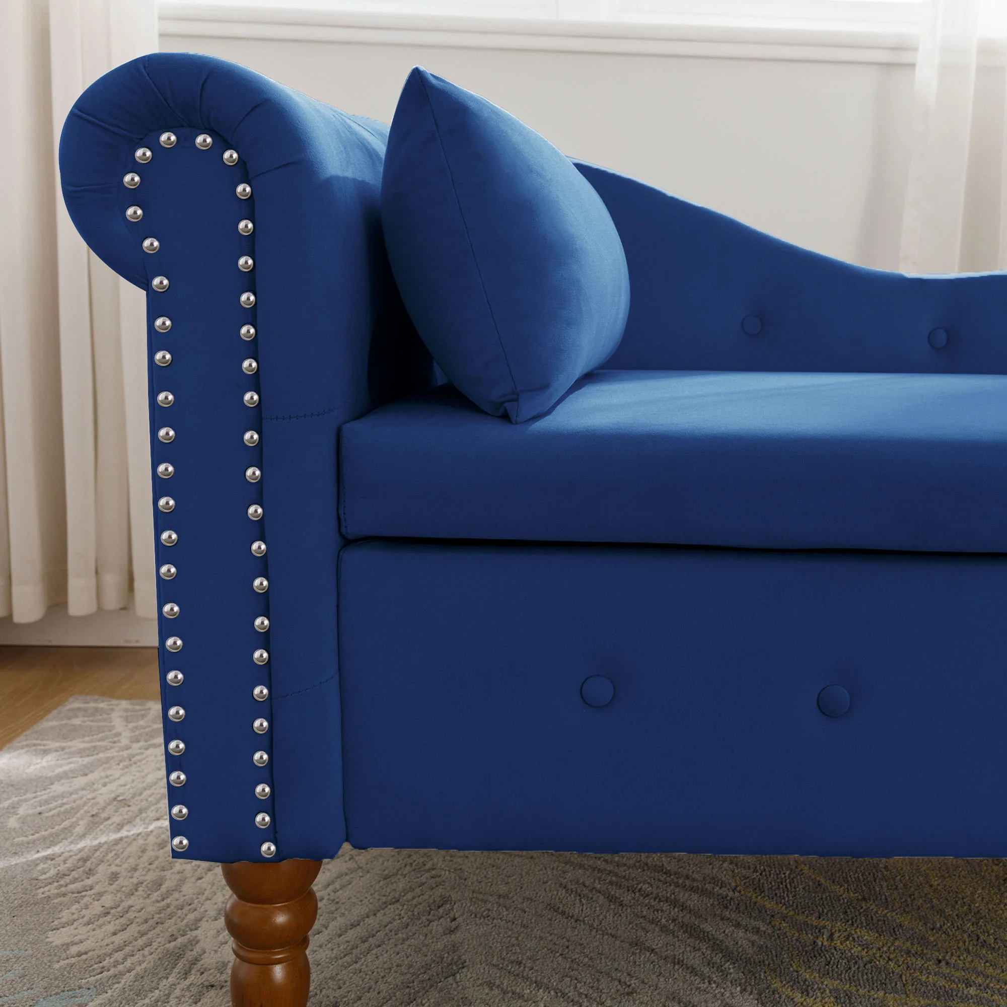 Tufted Velvet Upholstered Rolled Arm Nailhead Chaise Lounge - Image 71