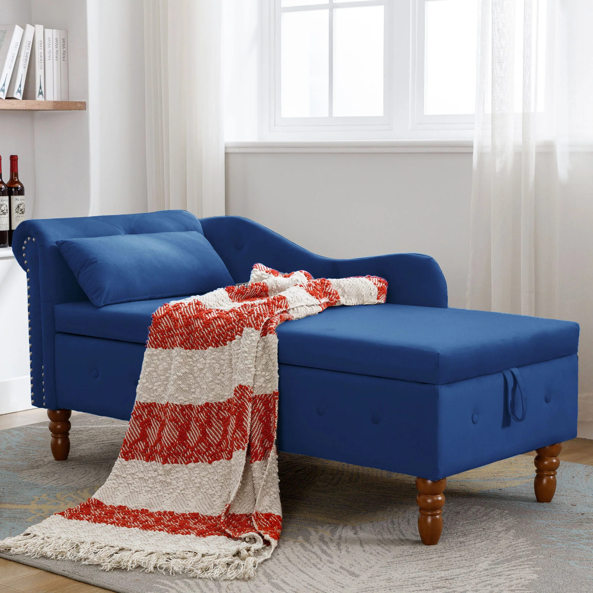 Tufted Velvet Upholstered Rolled Arm Nailhead Chaise Lounge - Image 73