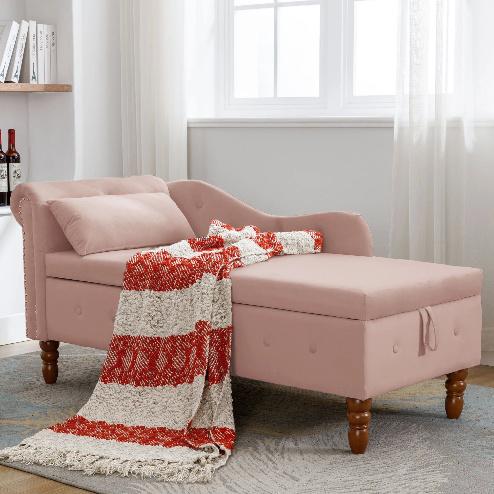 Tufted Velvet Upholstered Rolled Arm Nailhead Chaise Lounge - Image 74
