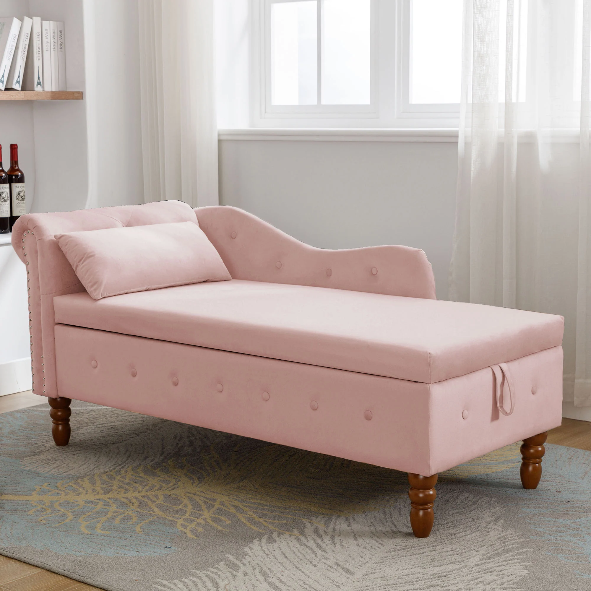 Tufted Velvet Upholstered Rolled Arm Nailhead Chaise Lounge - Image 76