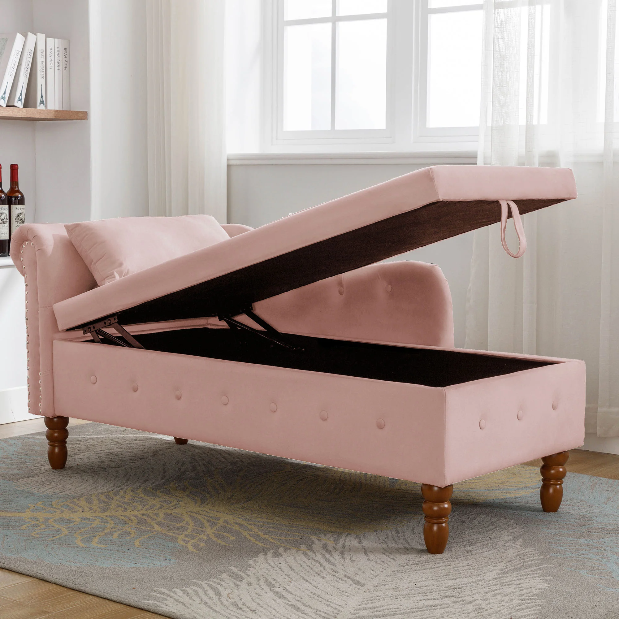 Tufted Velvet Upholstered Rolled Arm Nailhead Chaise Lounge - Image 77