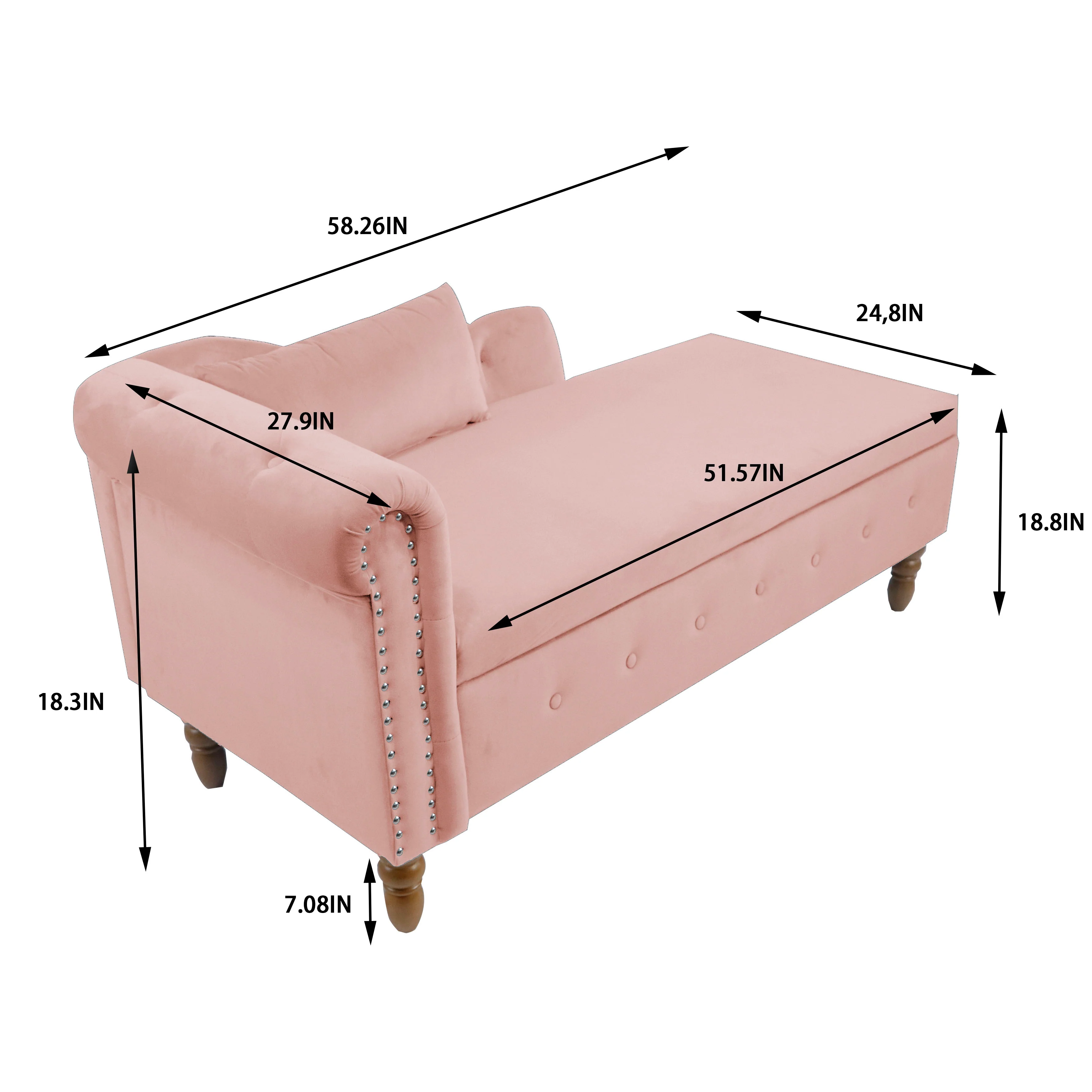 Tufted Velvet Upholstered Rolled Arm Nailhead Chaise Lounge - Image 78