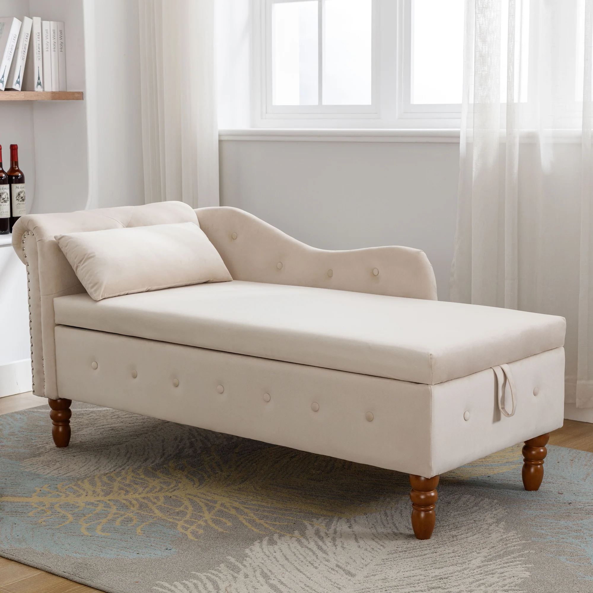 Tufted Velvet Upholstered Rolled Arm Nailhead Chaise Lounge - Image 8