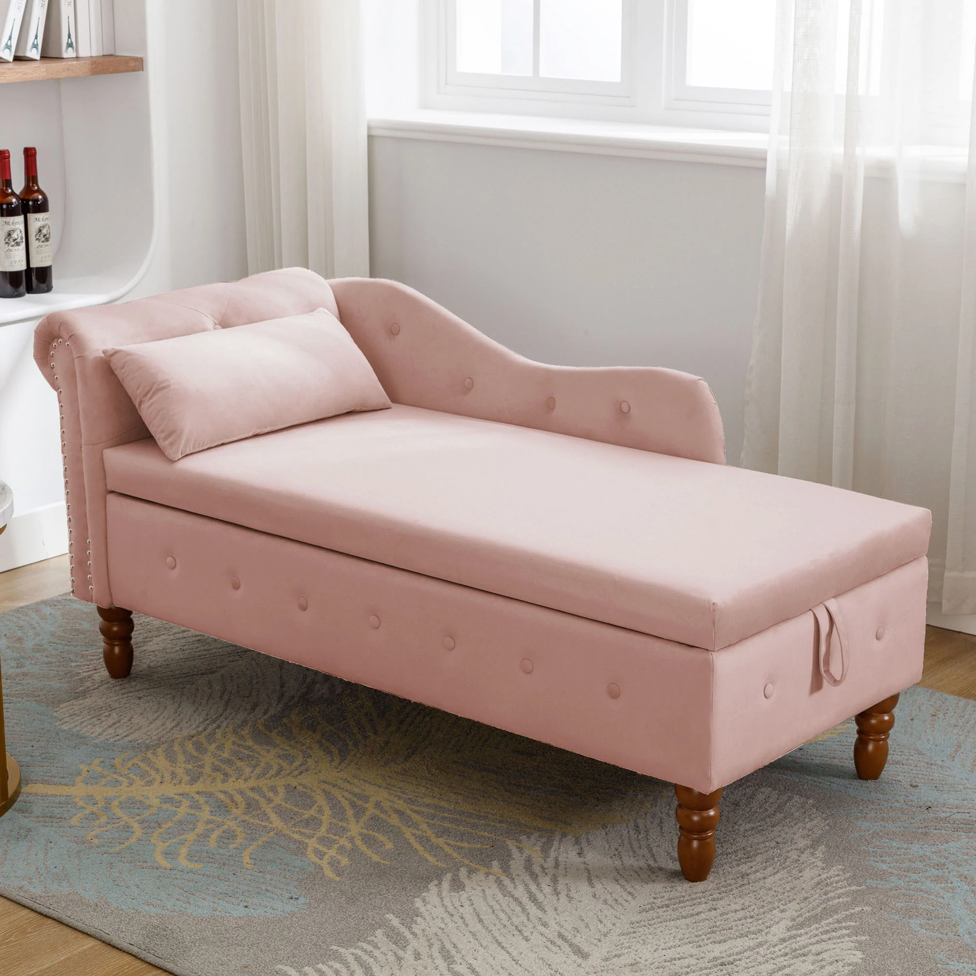 Tufted Velvet Upholstered Rolled Arm Nailhead Chaise Lounge - Image 85