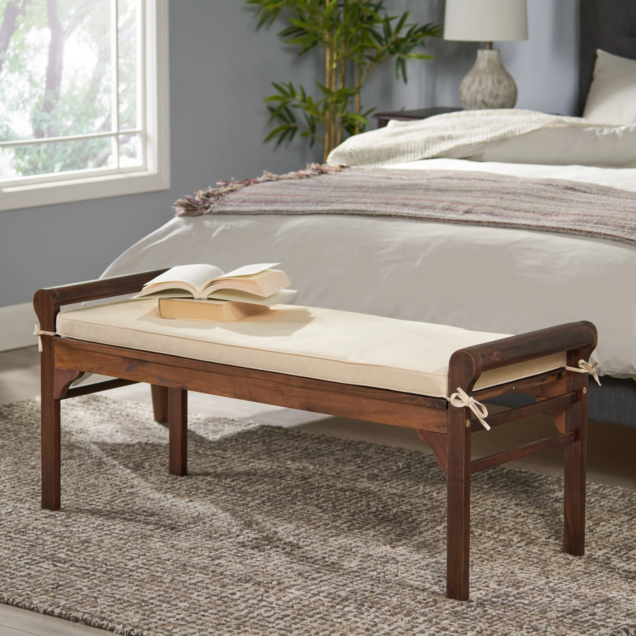 Bench with Cushion and Acacia Wood Frame - Image 7