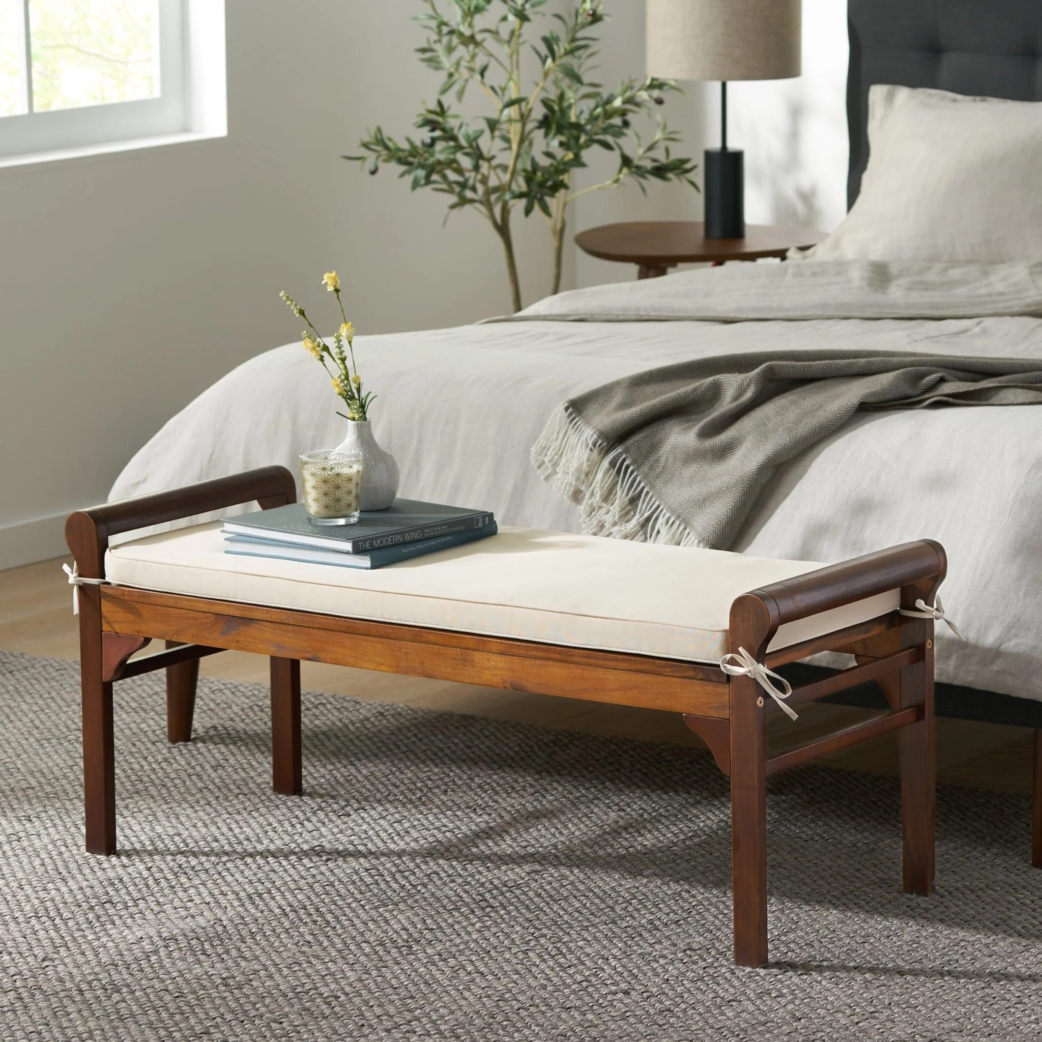 Bench with Cushion and Acacia Wood Frame - Image 8