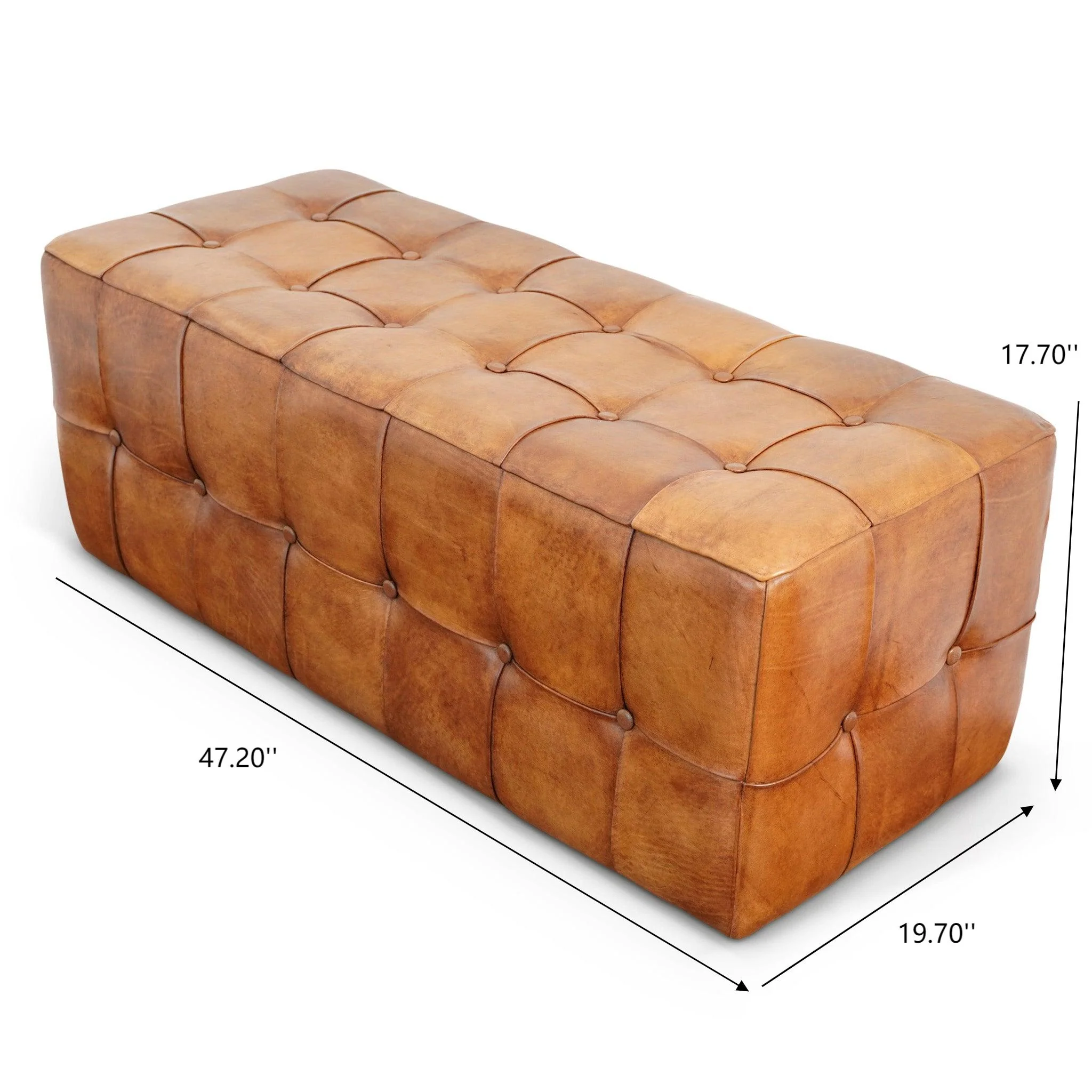 Benjiro Mid-Century Modern Tan Leather Tufted Ottoman - Image 2