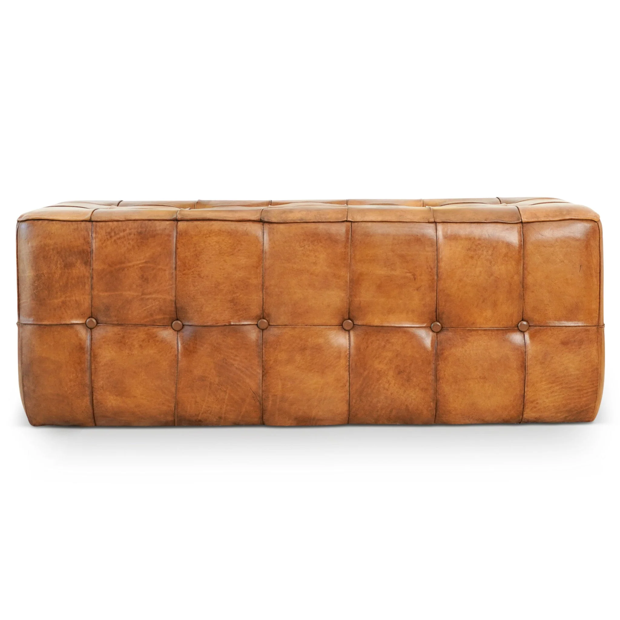 Benjiro Mid-Century Modern Tan Leather Tufted Ottoman - Image 3