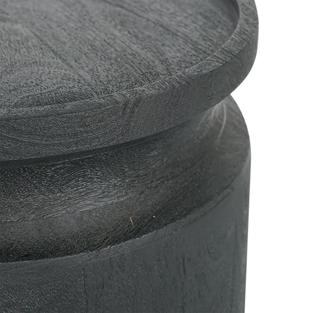 Black Wooden Cylinder Side Table - Image 4