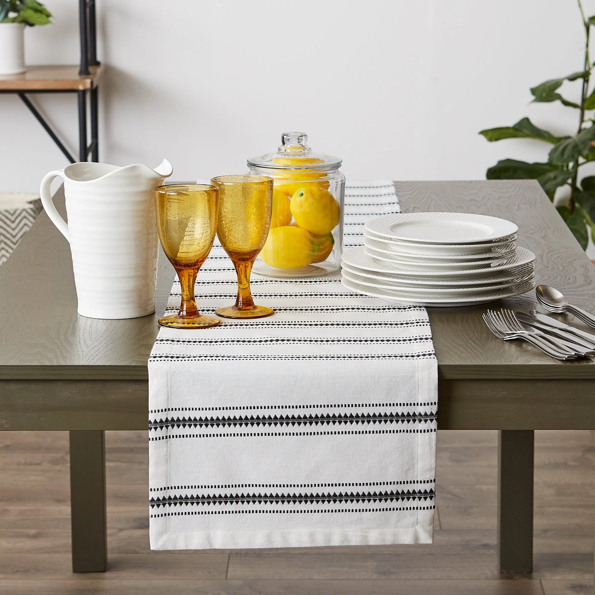 Black Zig Dobby Stripe Table Runner 14X108 - Image 3