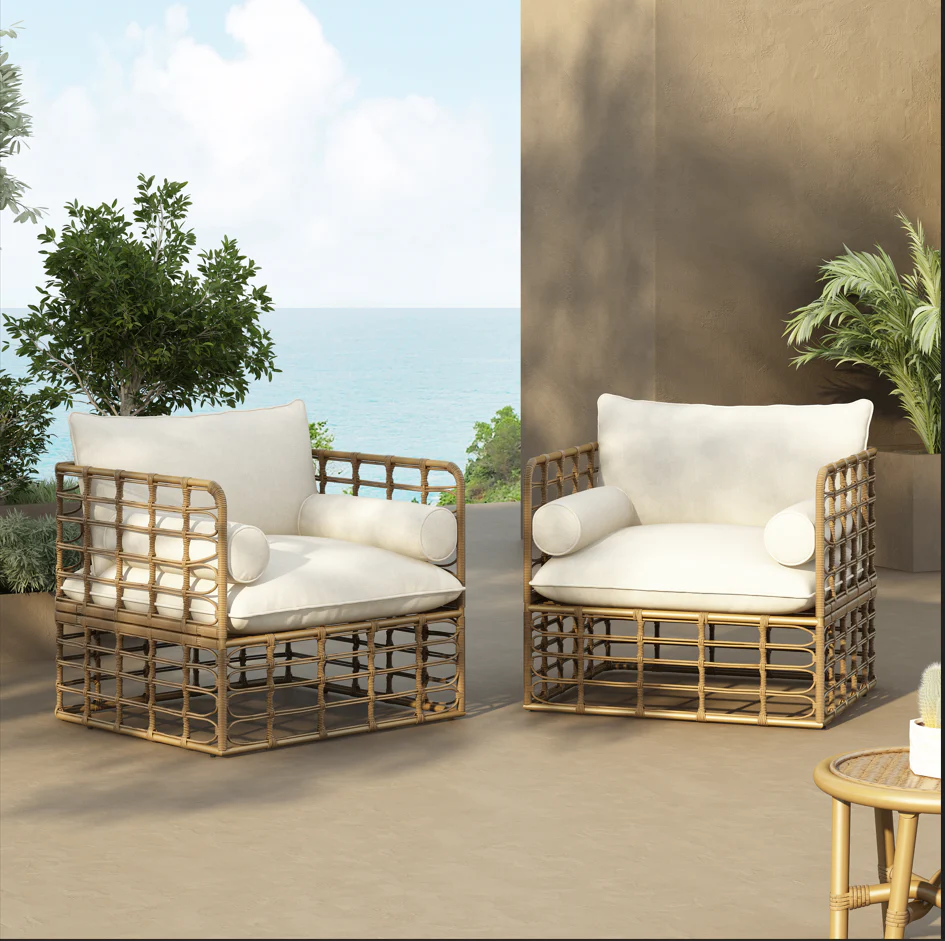Blithely Outdoor Rattan Accent Chair with Cushions and Open Weave Boho Design - Image 11