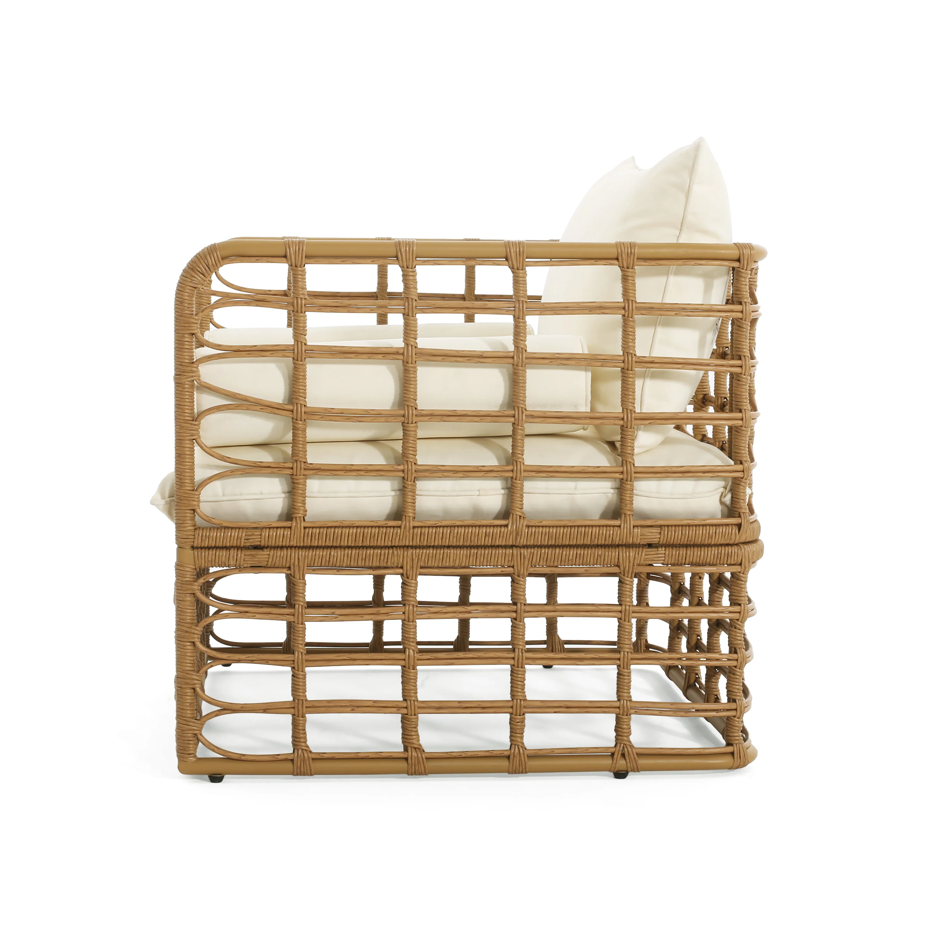 Blithely Outdoor Rattan Accent Chair with Cushions and Open Weave Boho Design - Image 3