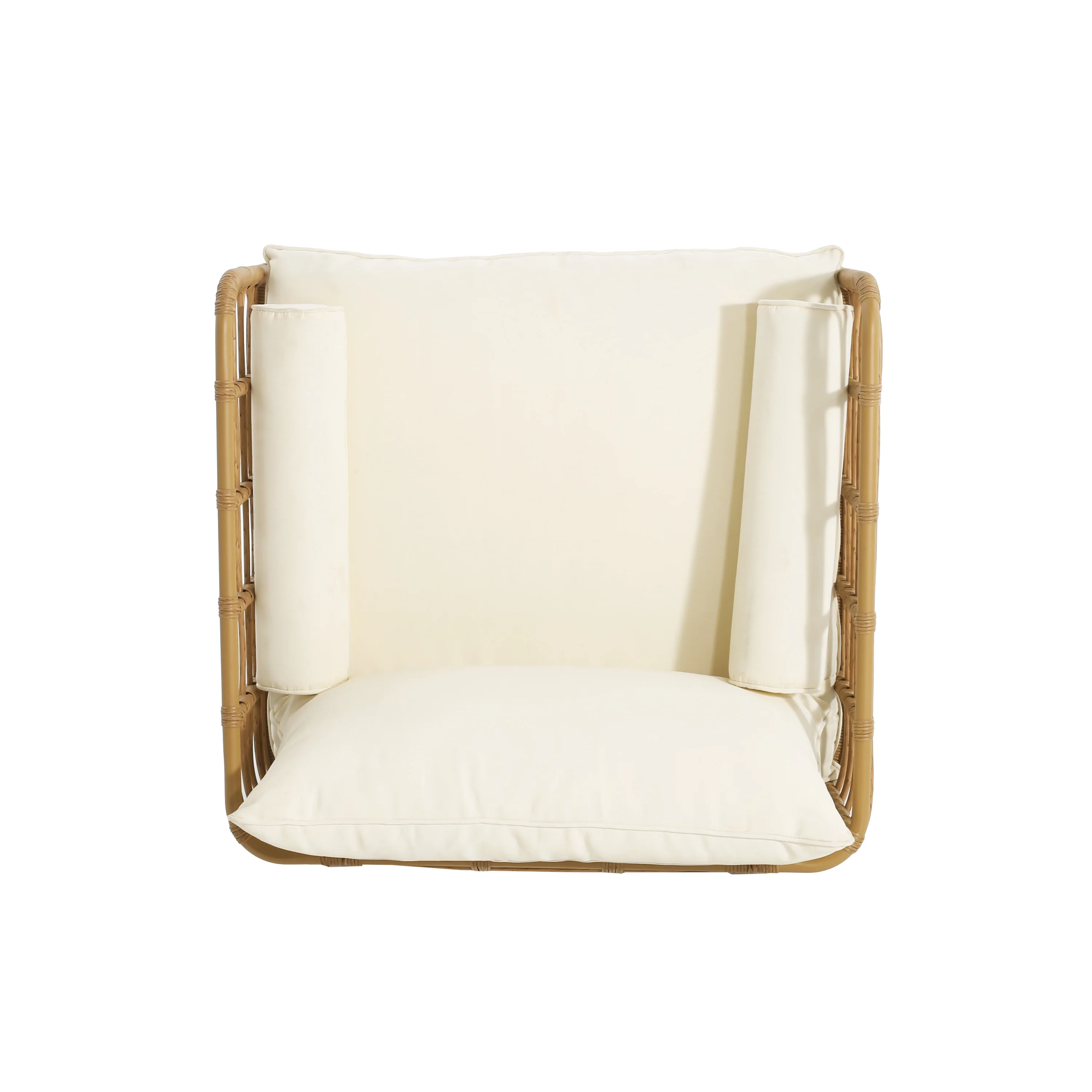Blithely Outdoor Rattan Accent Chair with Cushions and Open Weave Boho Design - Image 5