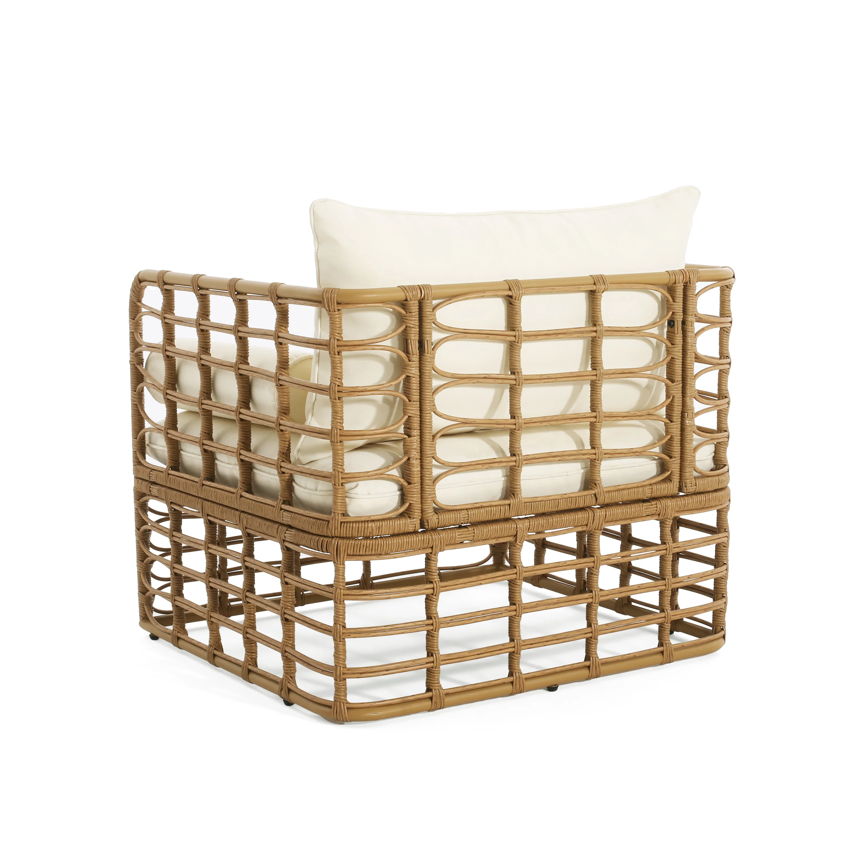 Blithely Outdoor Rattan Accent Chair with Cushions and Open Weave Boho Design - Image 6