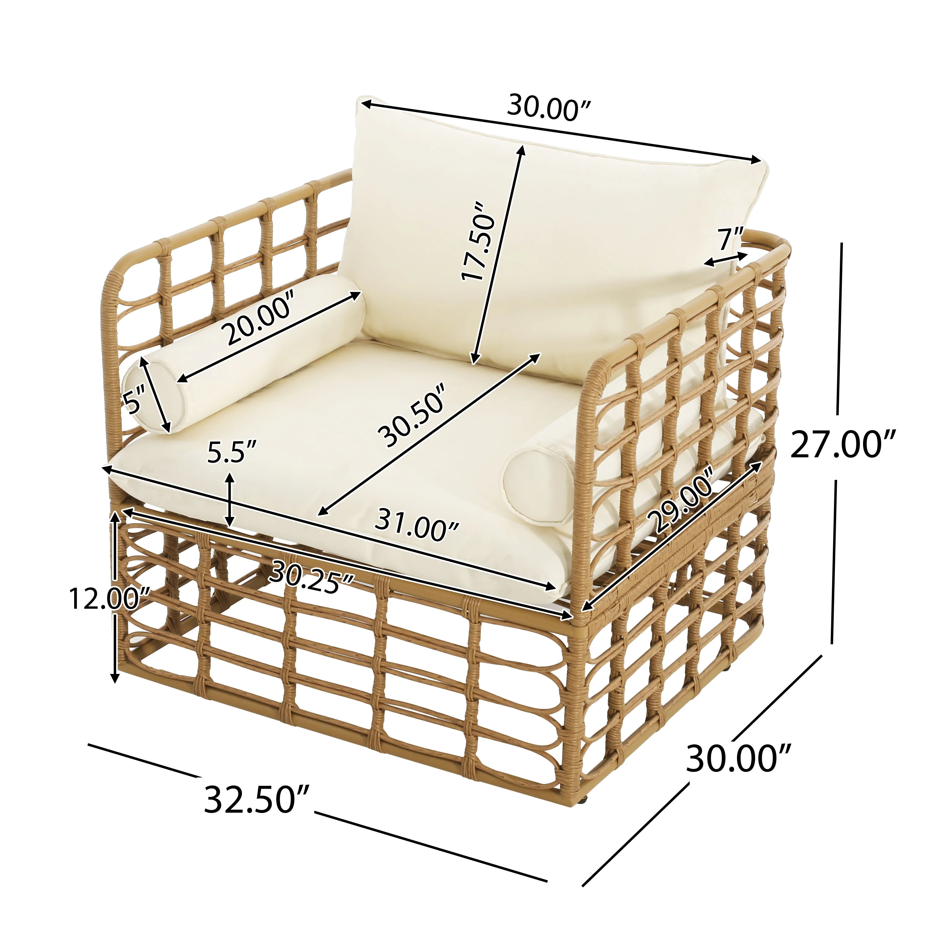 Blithely Outdoor Rattan Accent Chair with Cushions and Open Weave Boho Design - Image 9