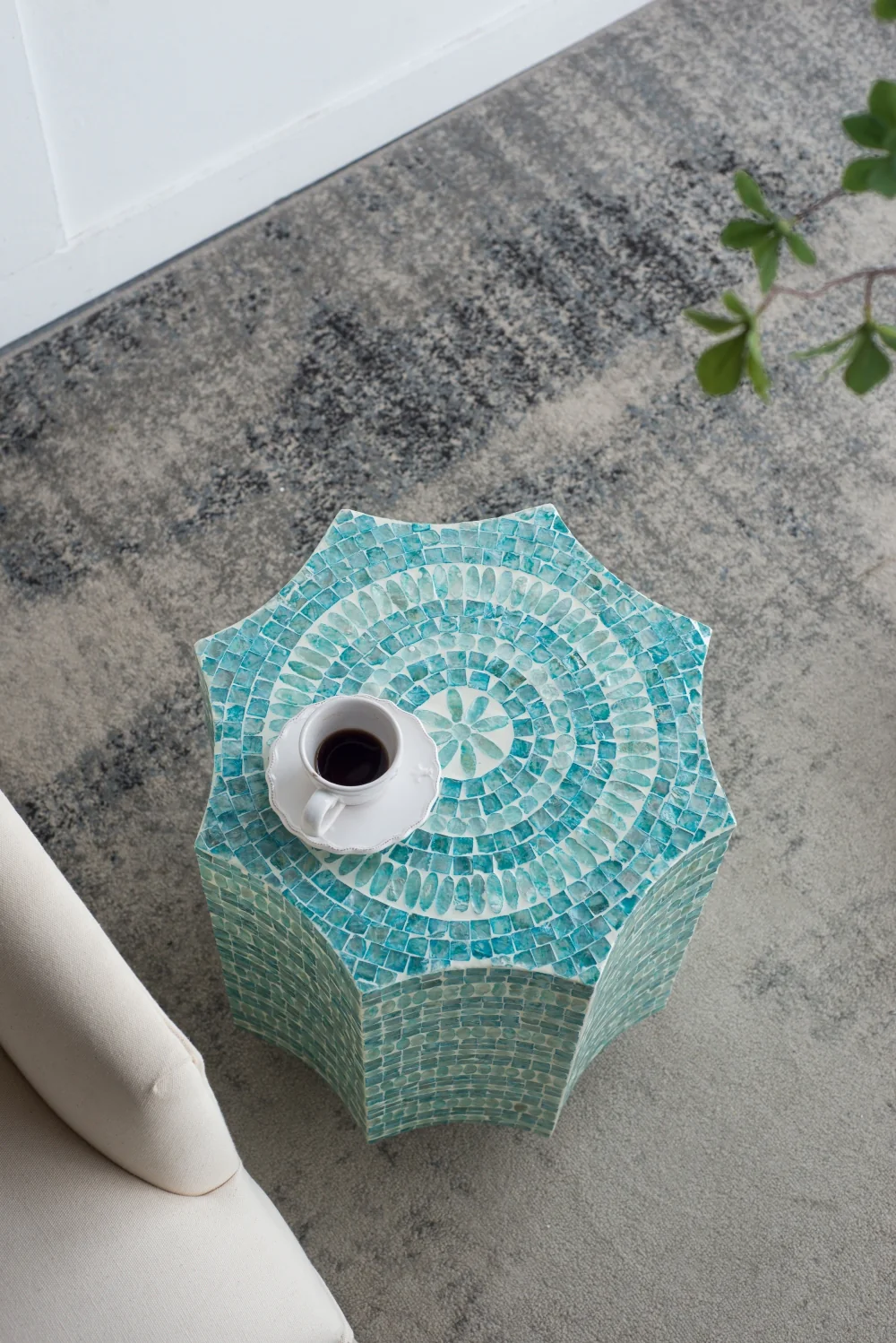 Blue Scalloped Capiz Side Table - Image 10