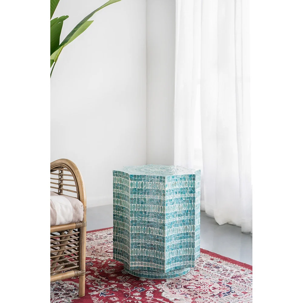 Blue Scalloped Capiz Side Table - Image 13