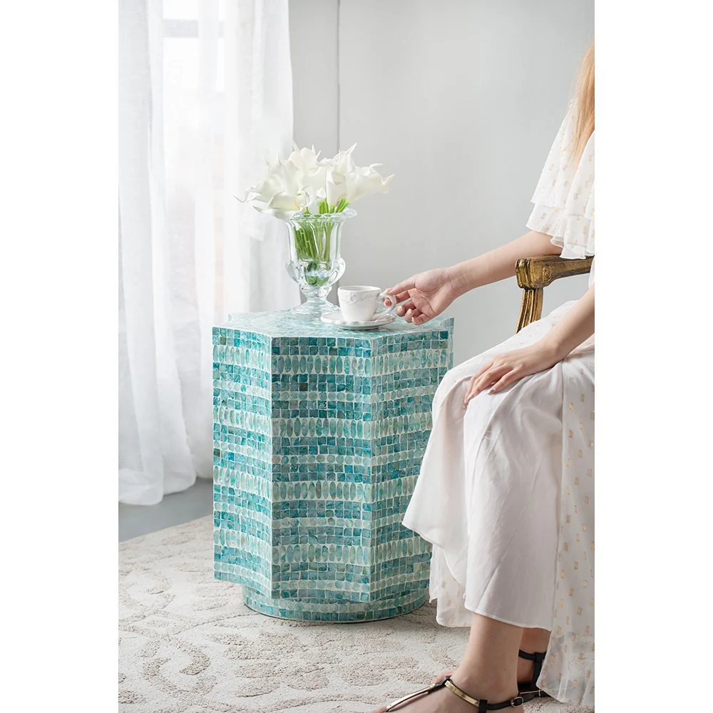 Blue Scalloped Capiz Side Table - Image 14