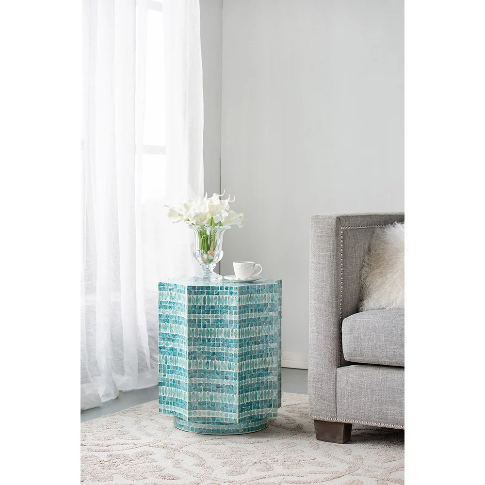 Blue Scalloped Capiz Side Table - Image 15
