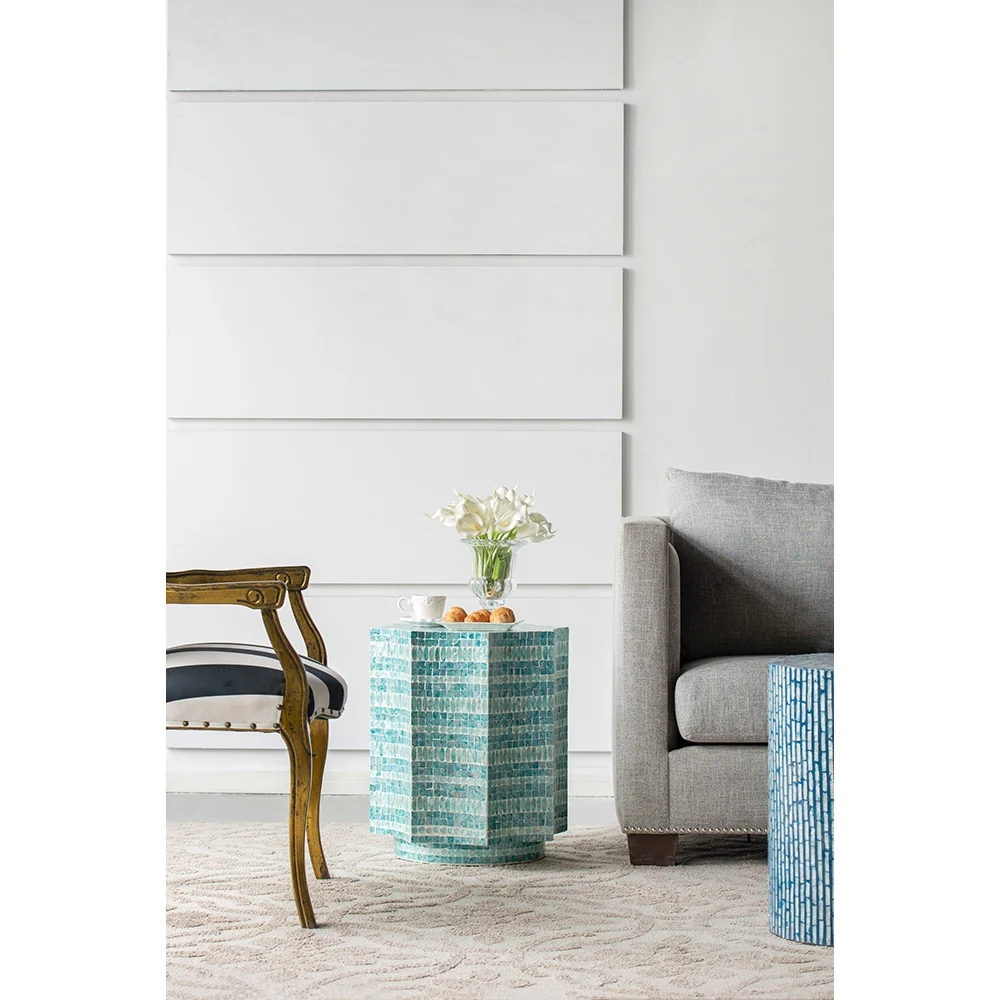 Blue Scalloped Capiz Side Table - Image 17