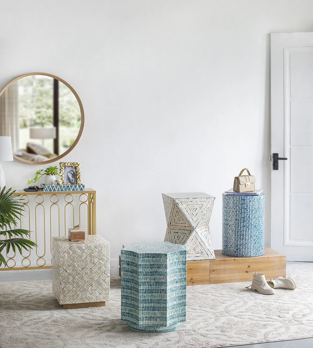 Blue Scalloped Capiz Side Table - Image 18