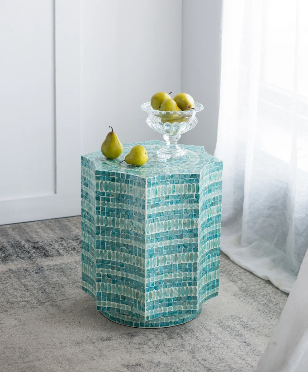 Blue Scalloped Capiz Side Table - Image 2