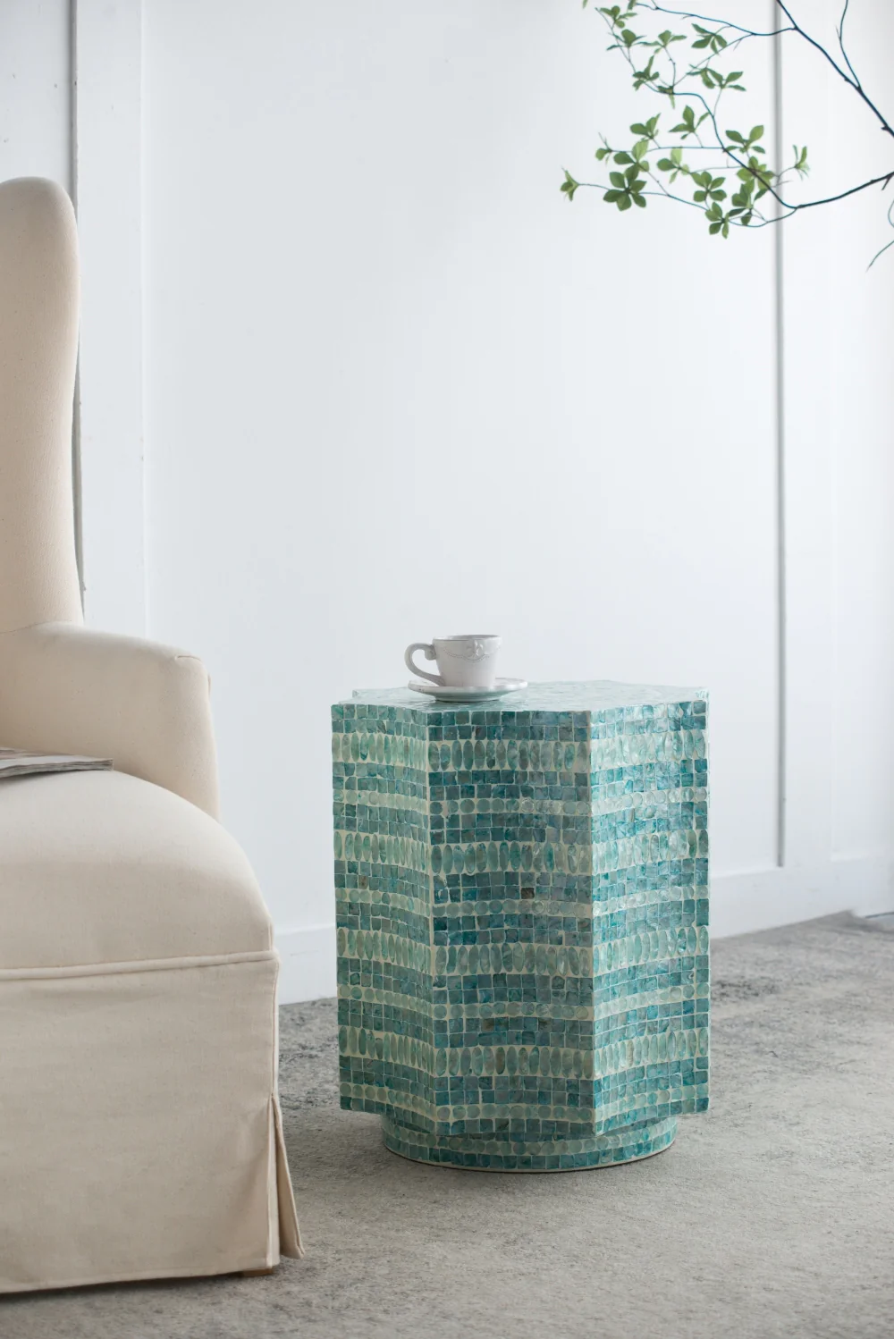Blue Scalloped Capiz Side Table - Image 7