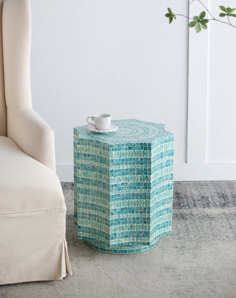 Blue Scalloped Capiz Side Table - Image 8