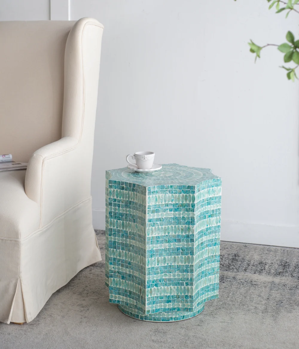Blue Scalloped Capiz Side Table - Image 9