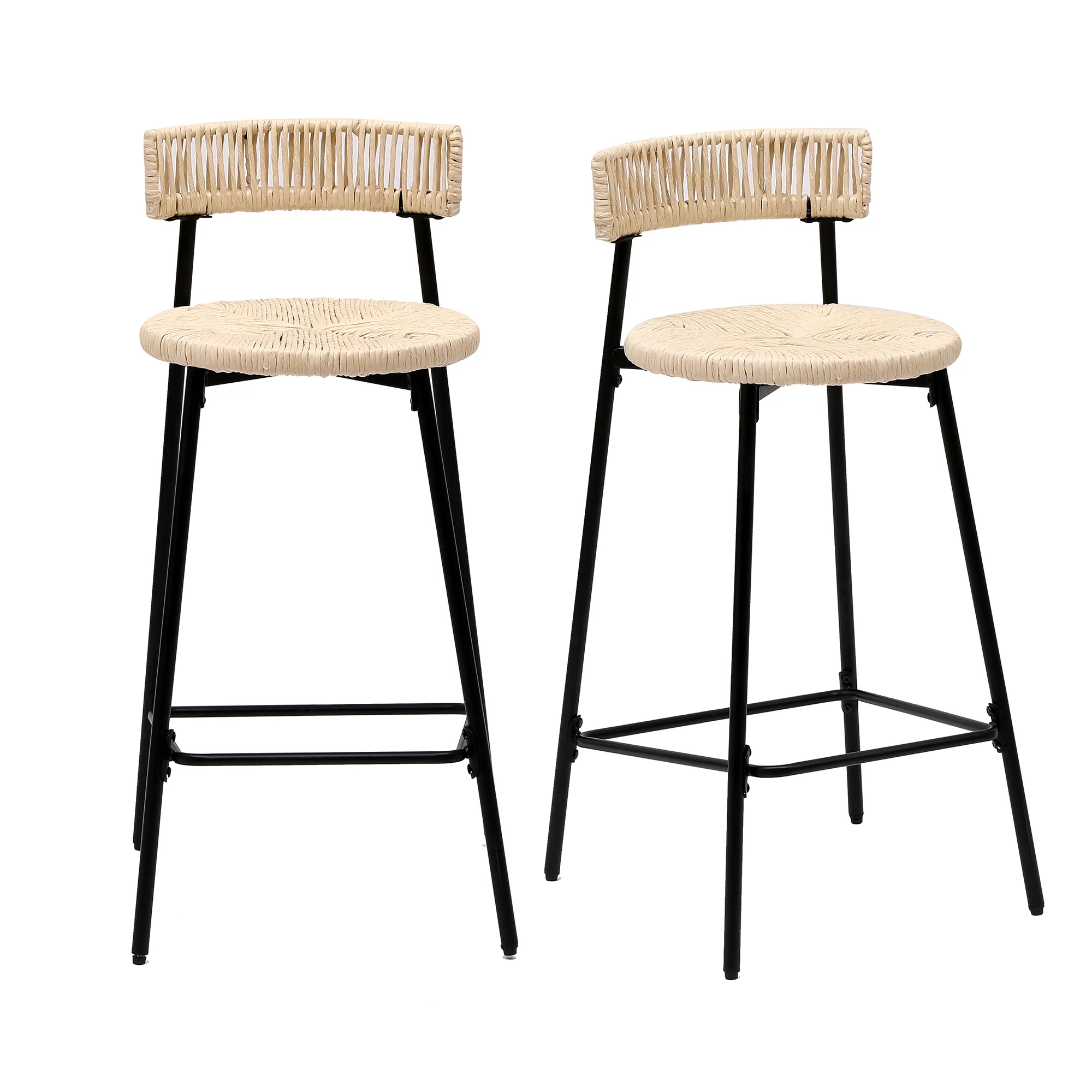 Boho Handwoven Paper Rope Counter Stools, Set of 2 - Image 14