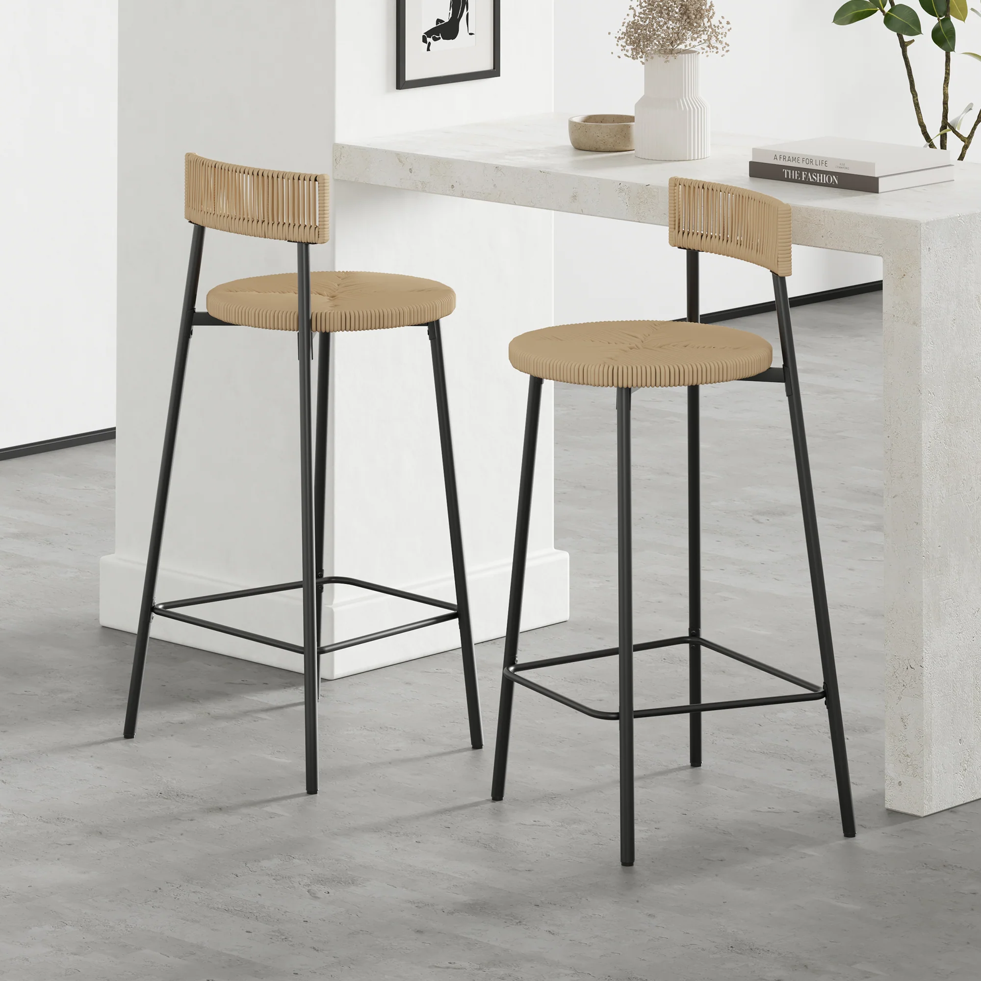Boho Handwoven Paper Rope Counter Stools, Set of 2 - Image 16
