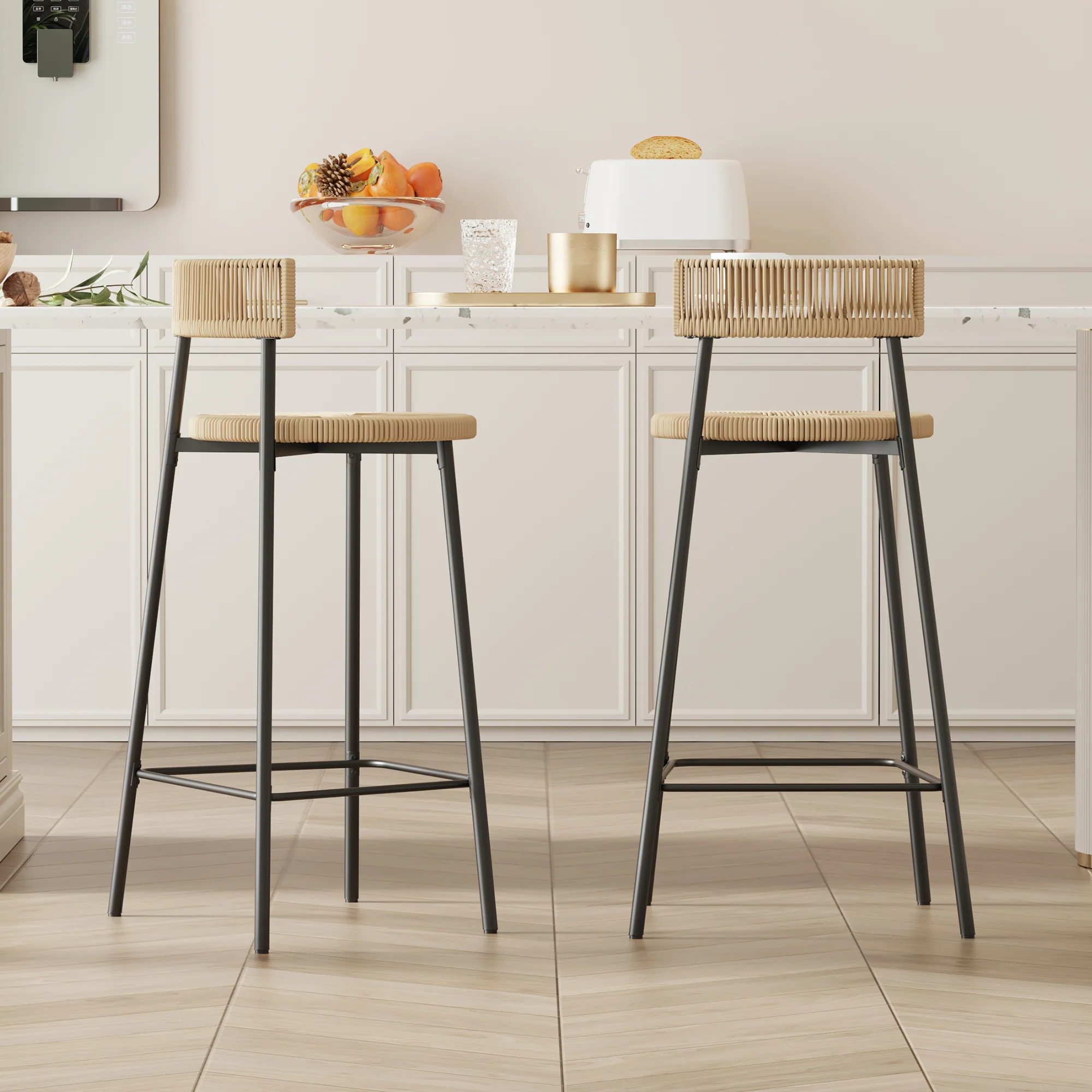 Boho Handwoven Paper Rope Counter Stools, Set of 2 - Image 17