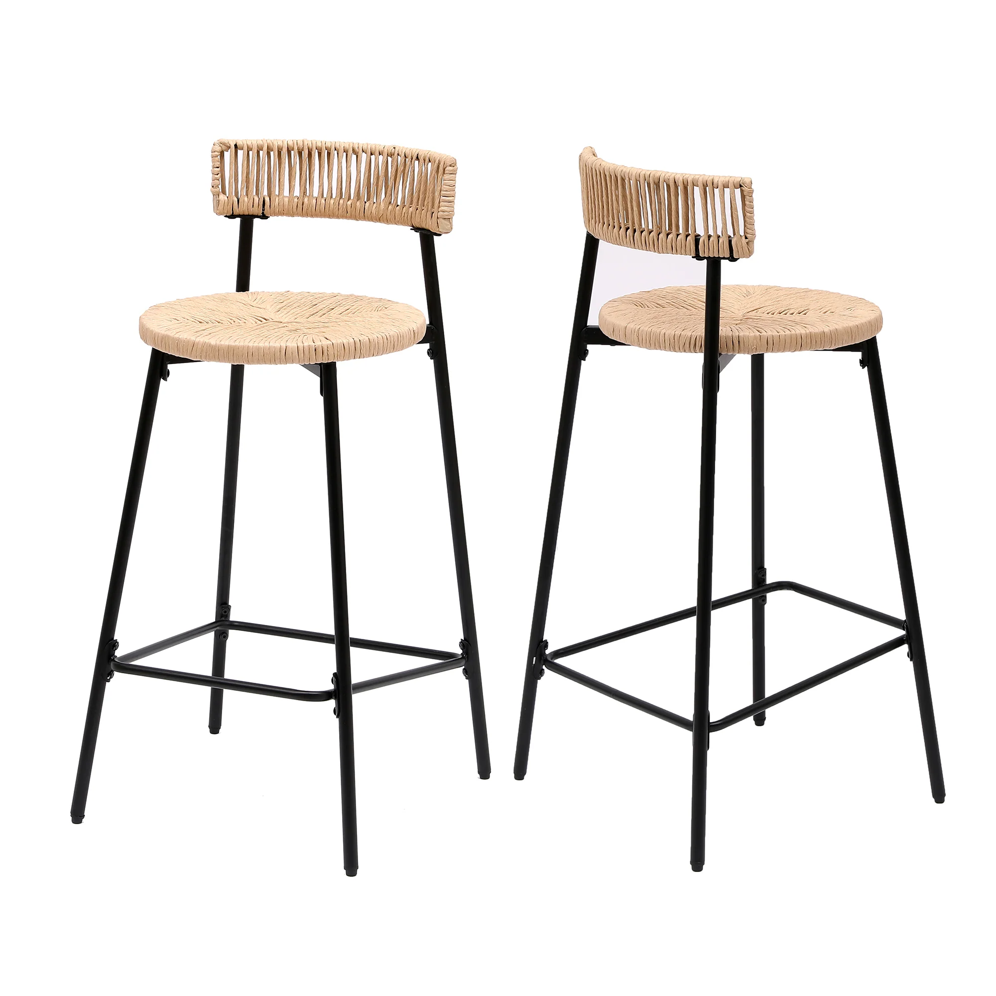 Boho Handwoven Paper Rope Counter Stools, Set of 2 - Image 29
