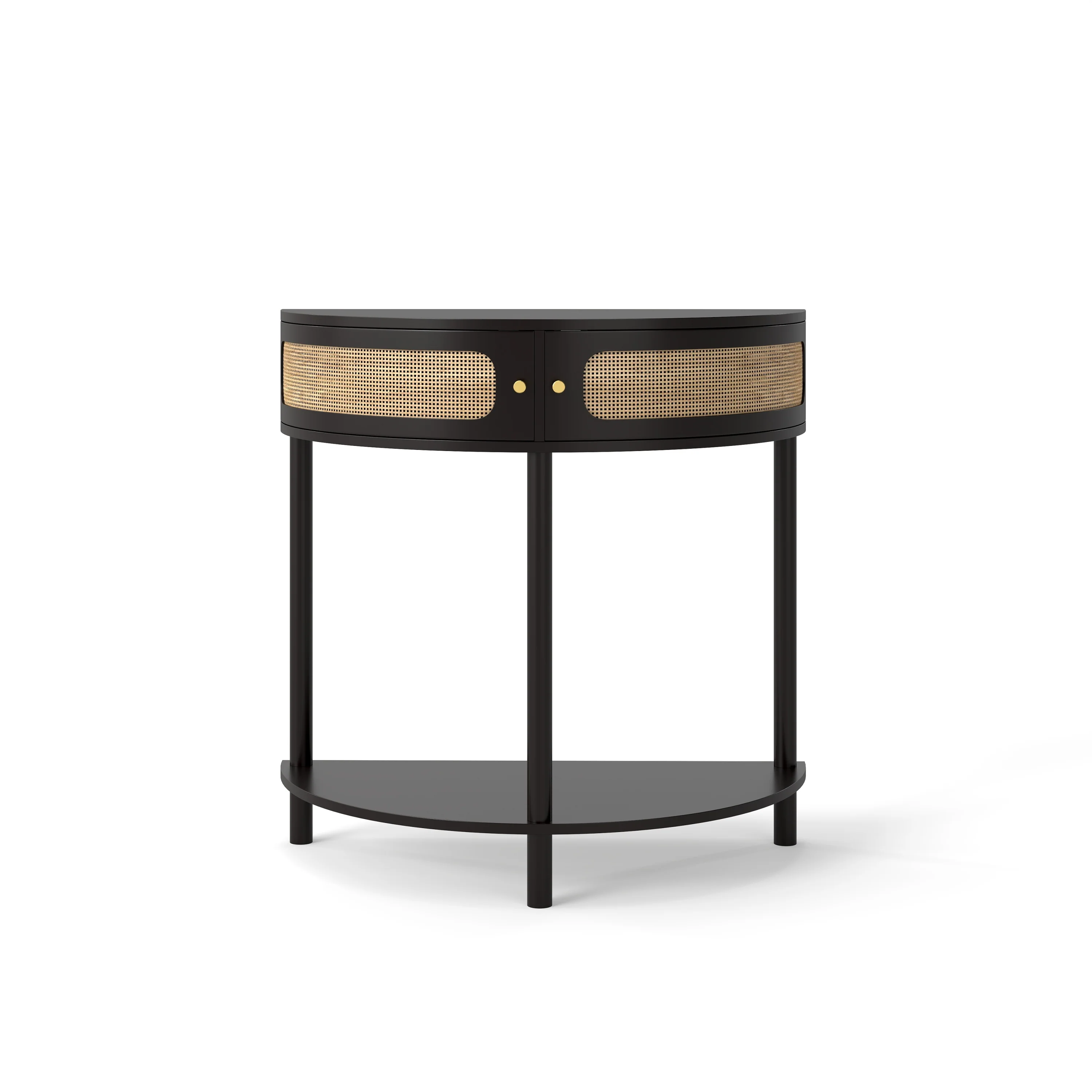 Boho Rattan Semi Circle End Table with Sliding Door - Image 13