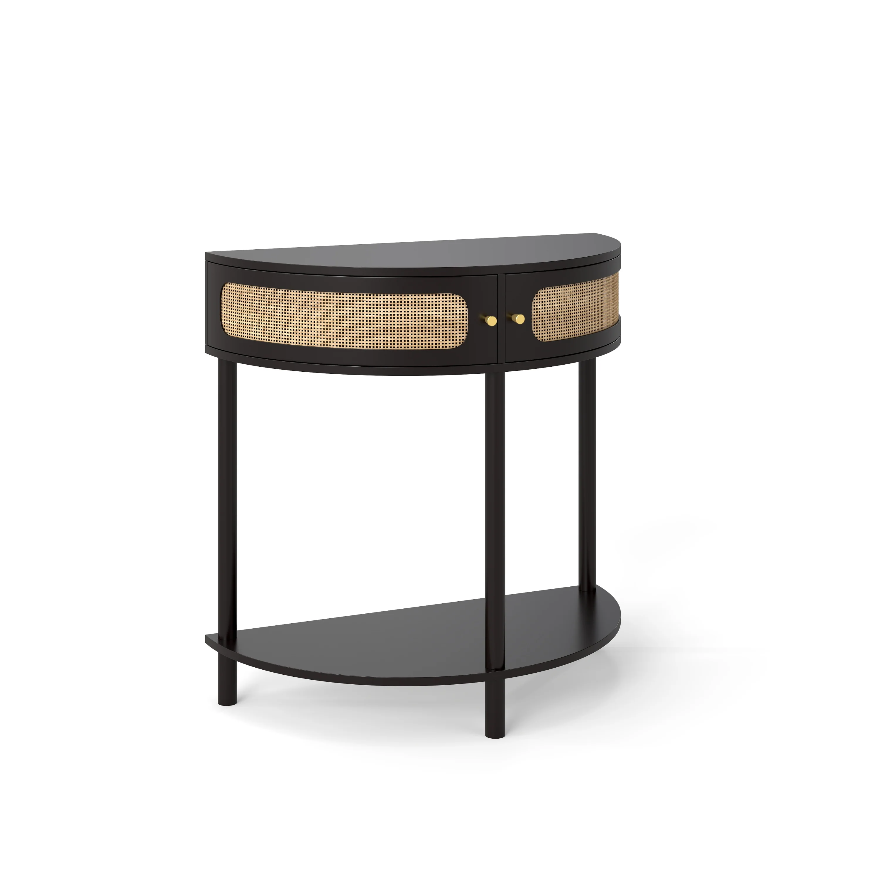 Boho Rattan Semi Circle End Table with Sliding Door - Image 14