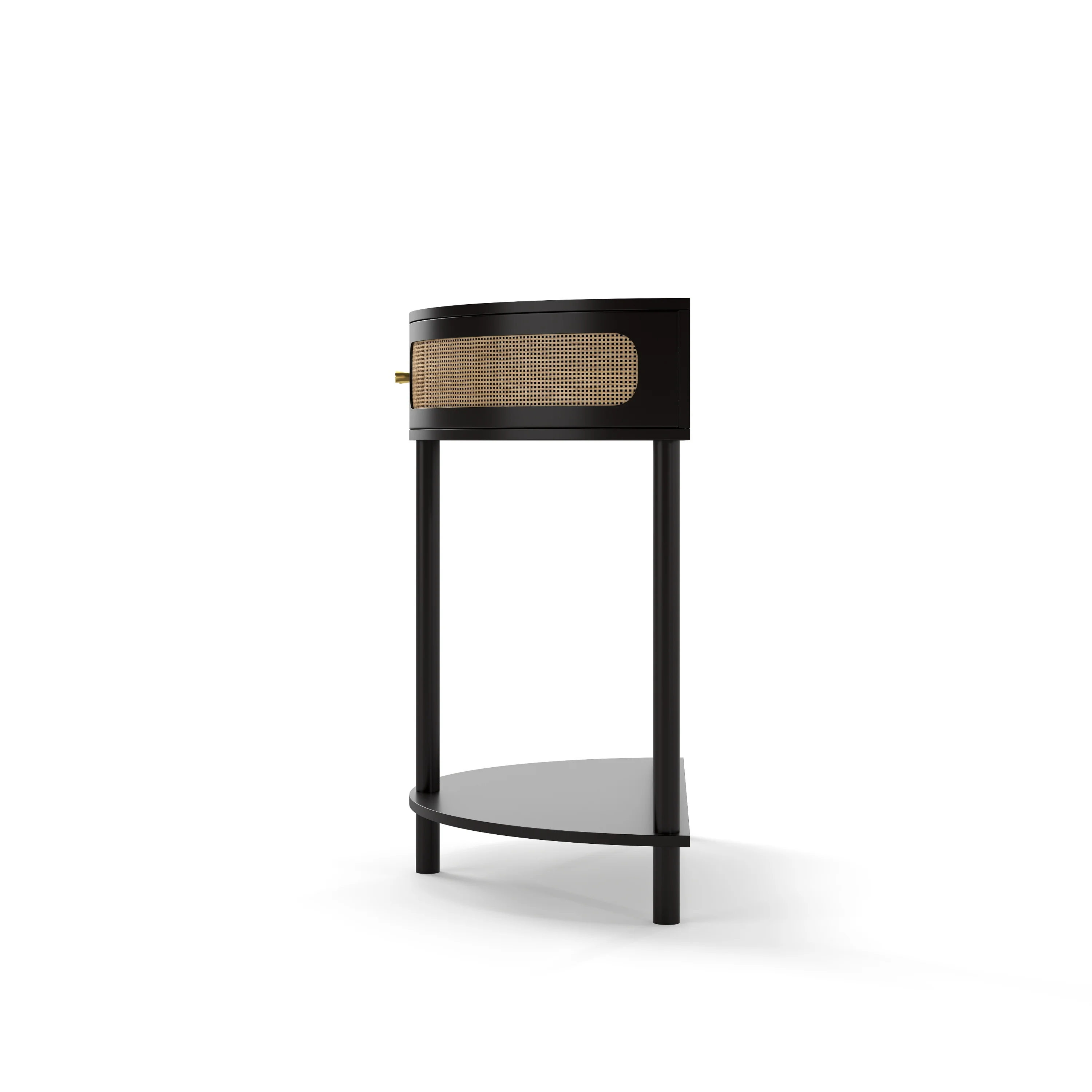 Boho Rattan Semi Circle End Table with Sliding Door - Image 15