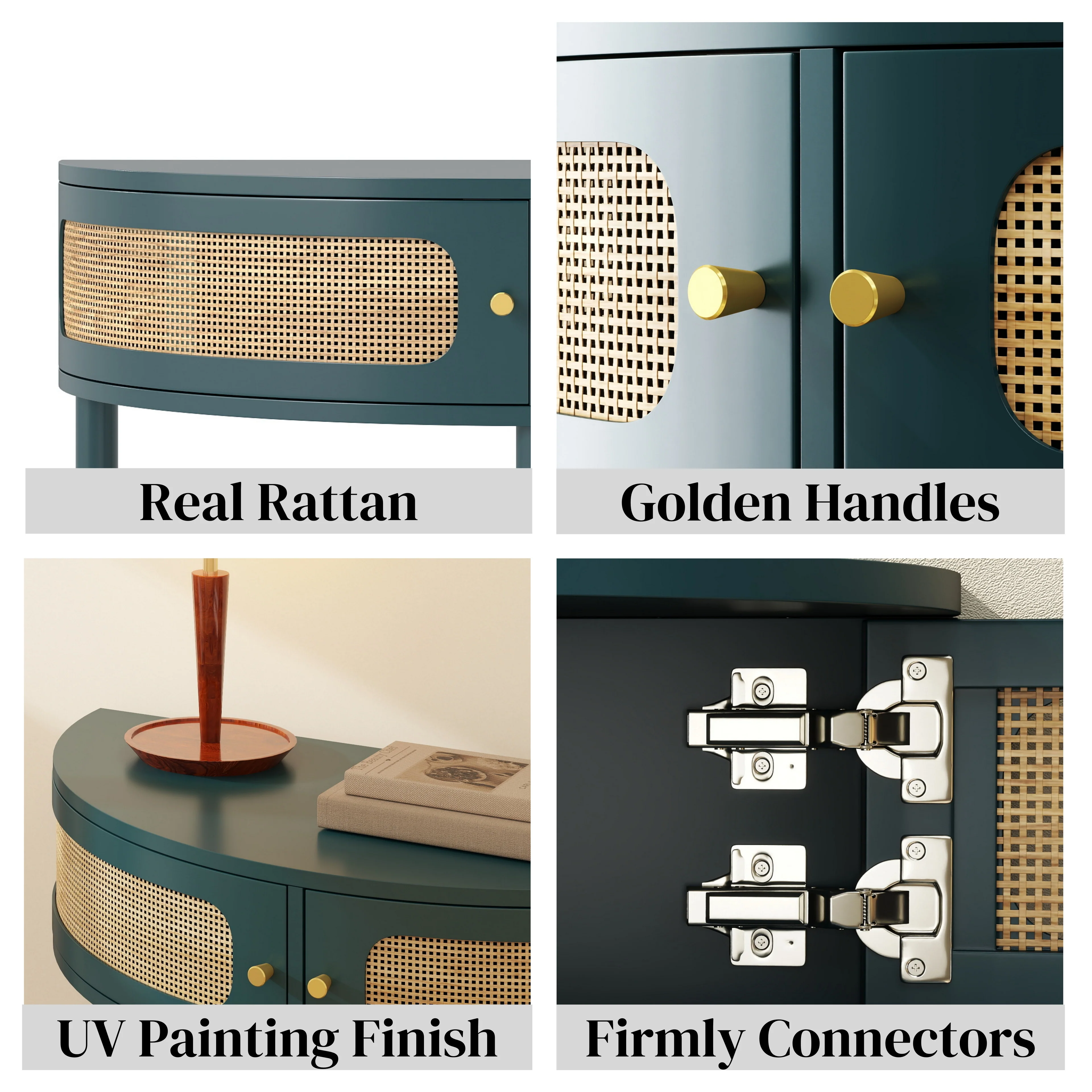 Boho Rattan Semi Circle End Table with Sliding Door - Image 22