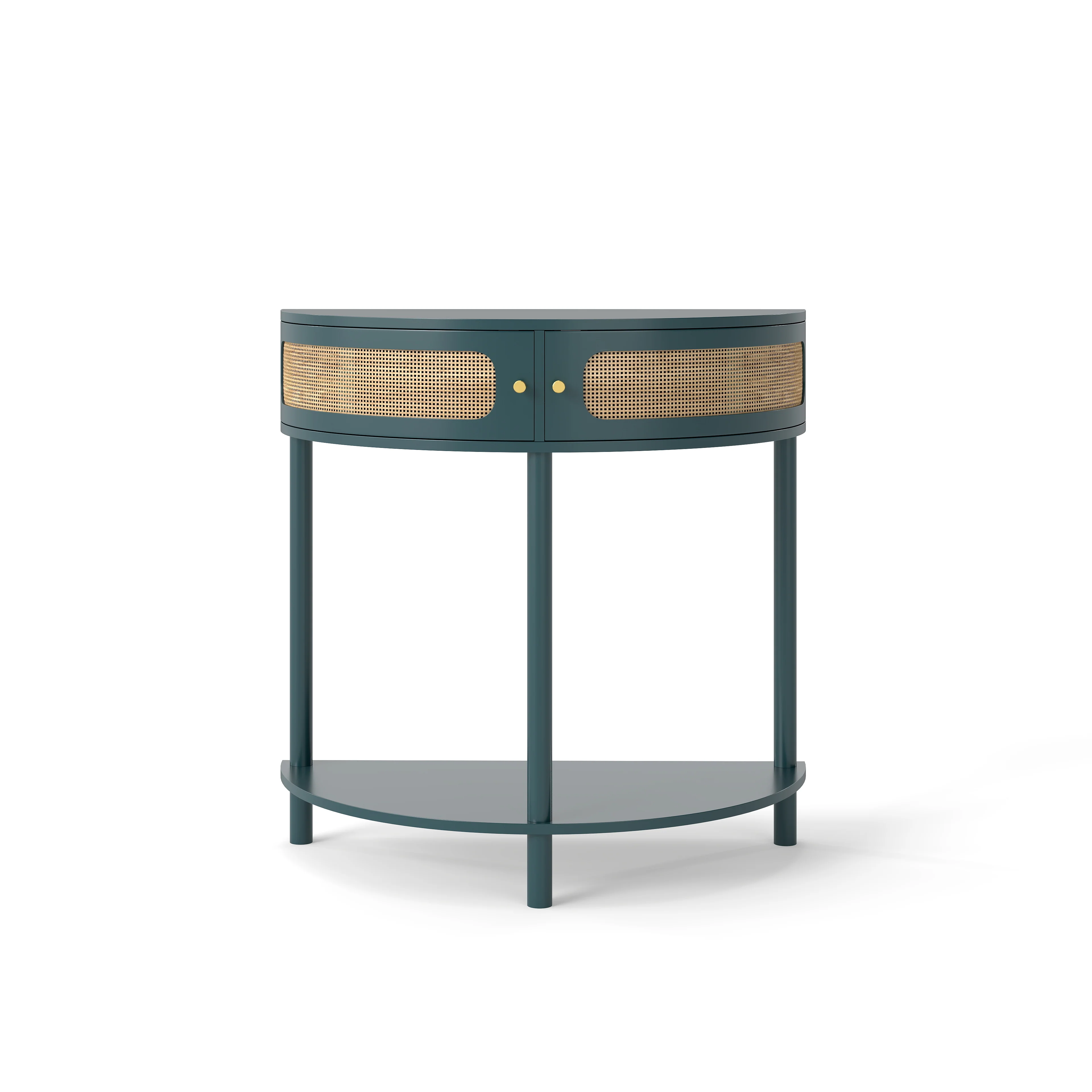 Boho Rattan Semi Circle End Table with Sliding Door - Image 32